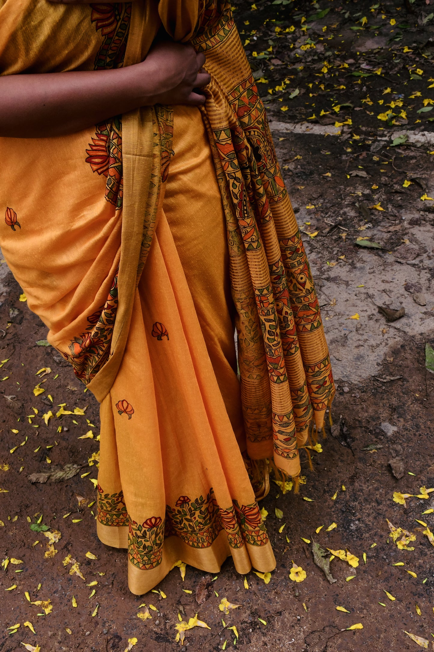 AARUSHI - Handpainted Madhubani Cotton Linen Saree