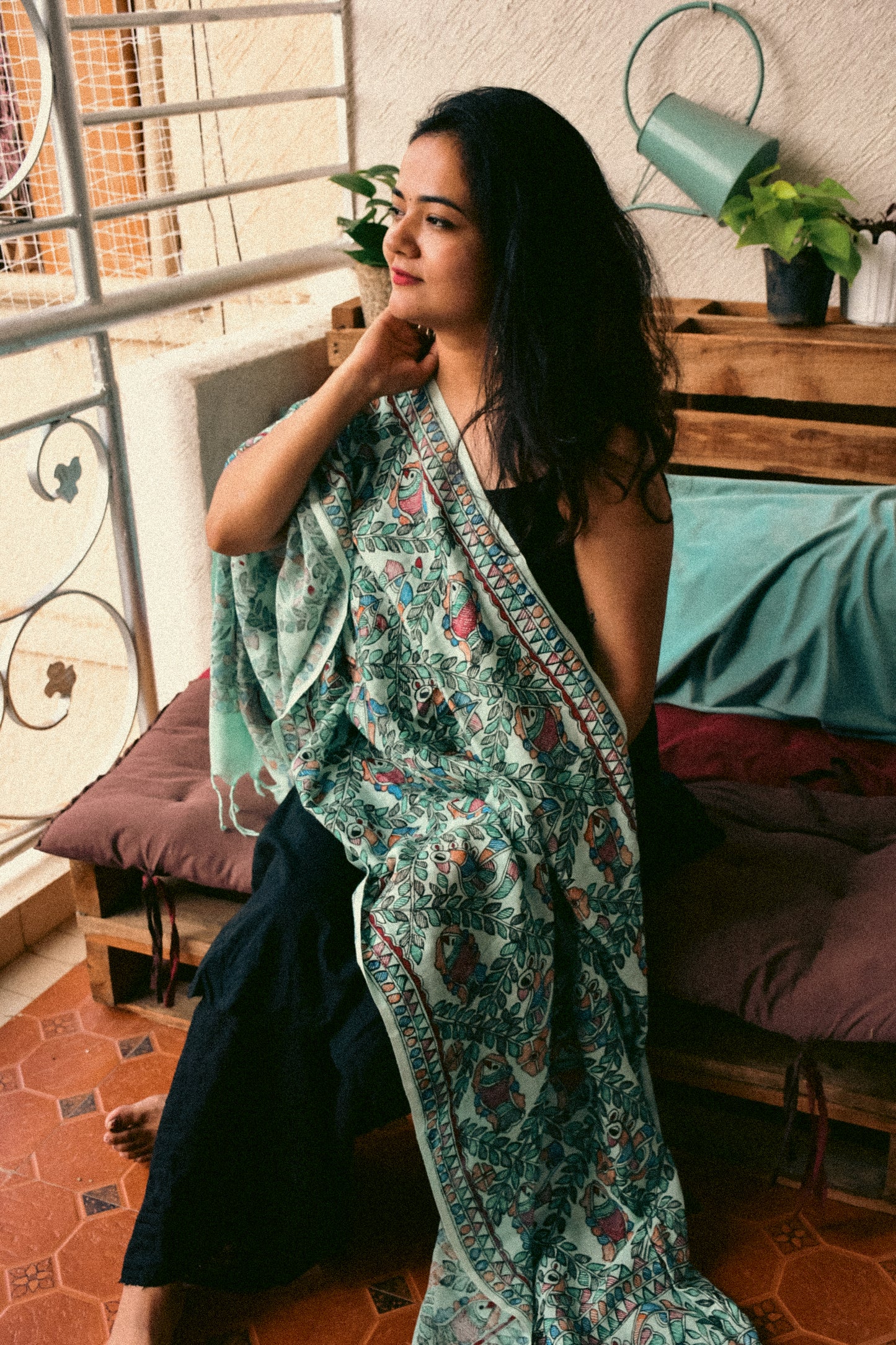 NEEL - Handpainted Madhubani Cotton Linen Dupatta