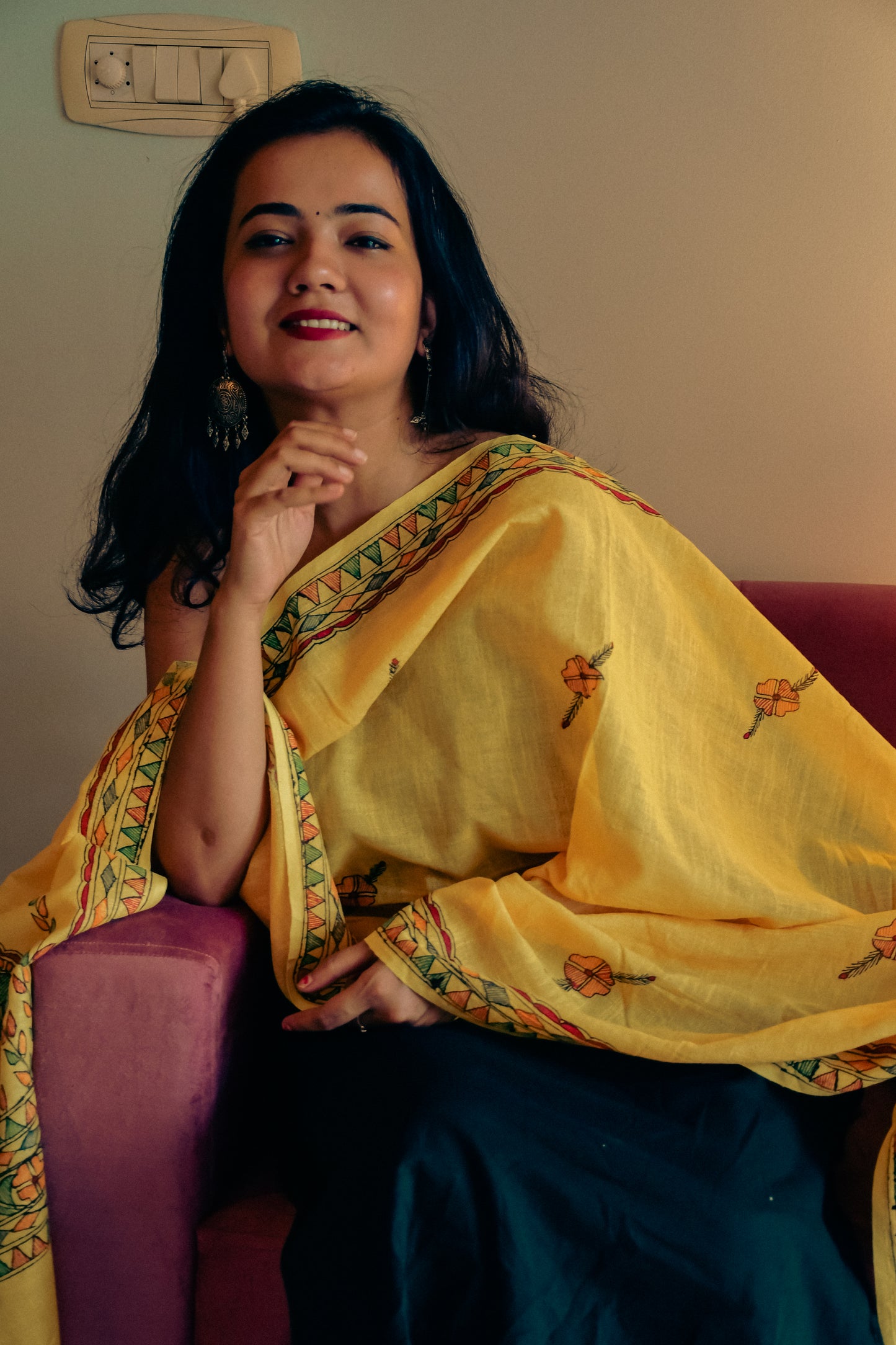 GUDIYA - Madhubani Handpainted Cotton Linen Dupatta