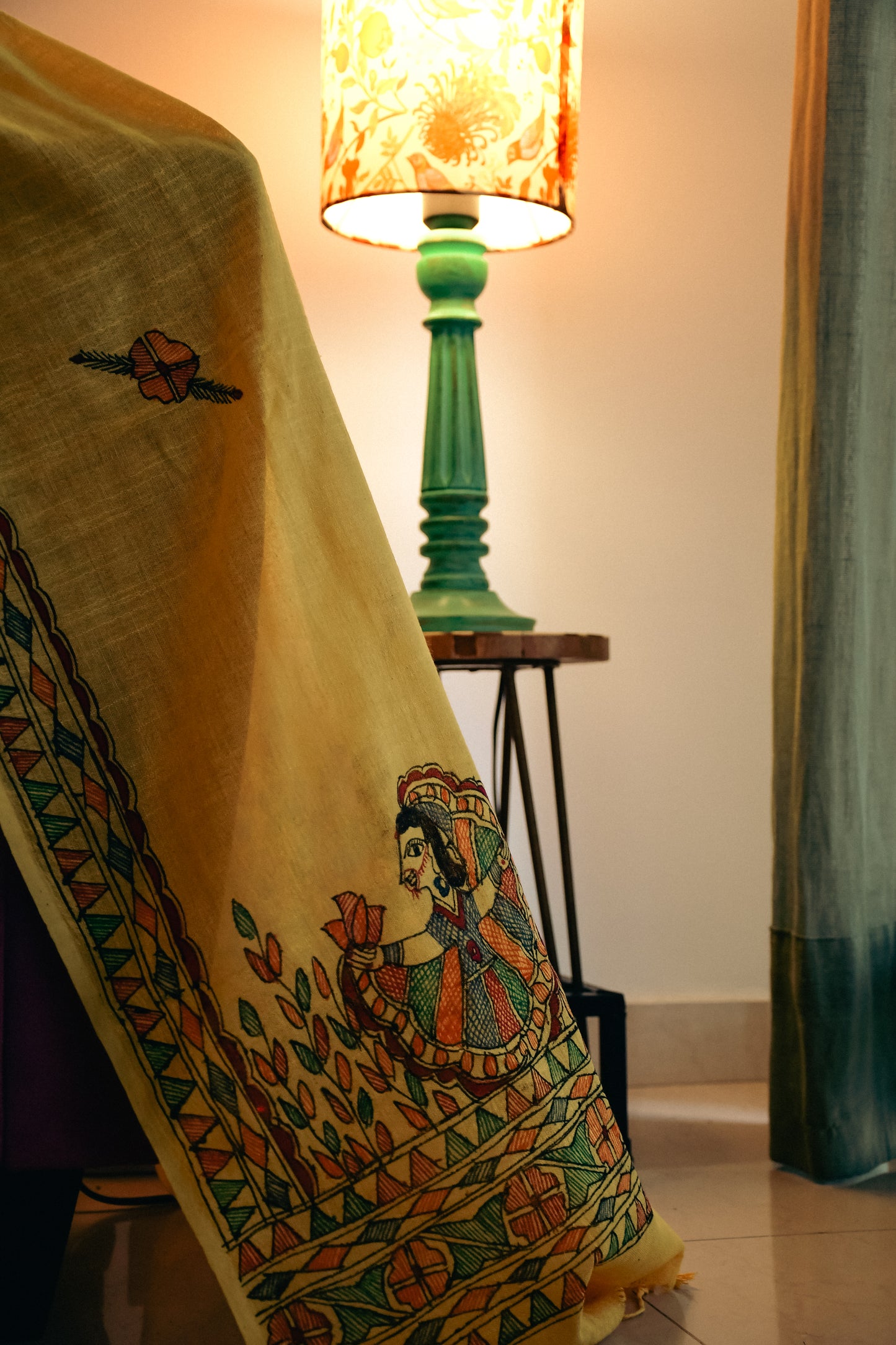 GUDIYA - Madhubani Handpainted Cotton Linen Dupatta