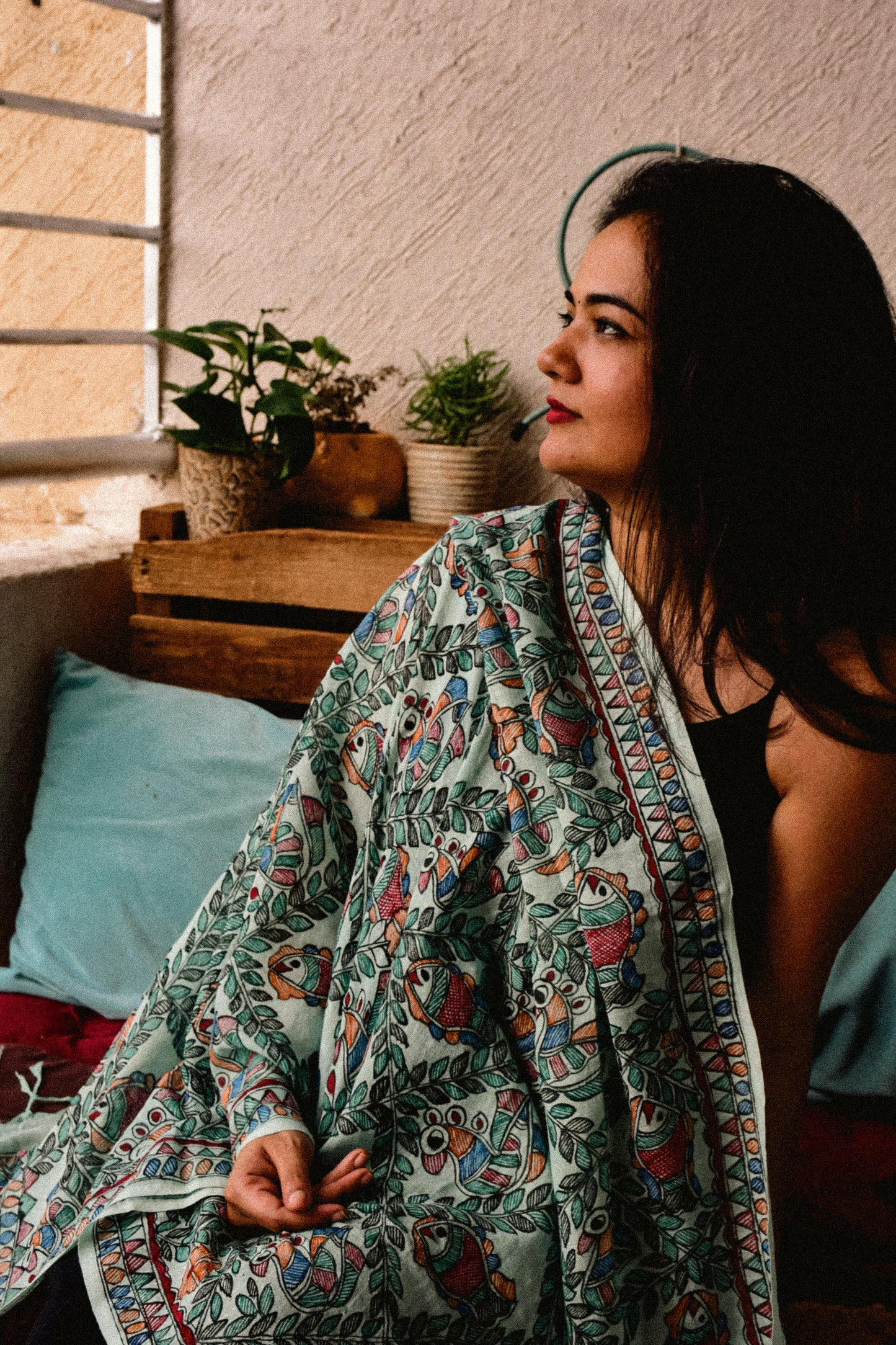 NEEL - Handpainted Madhubani Cotton Linen Dupatta