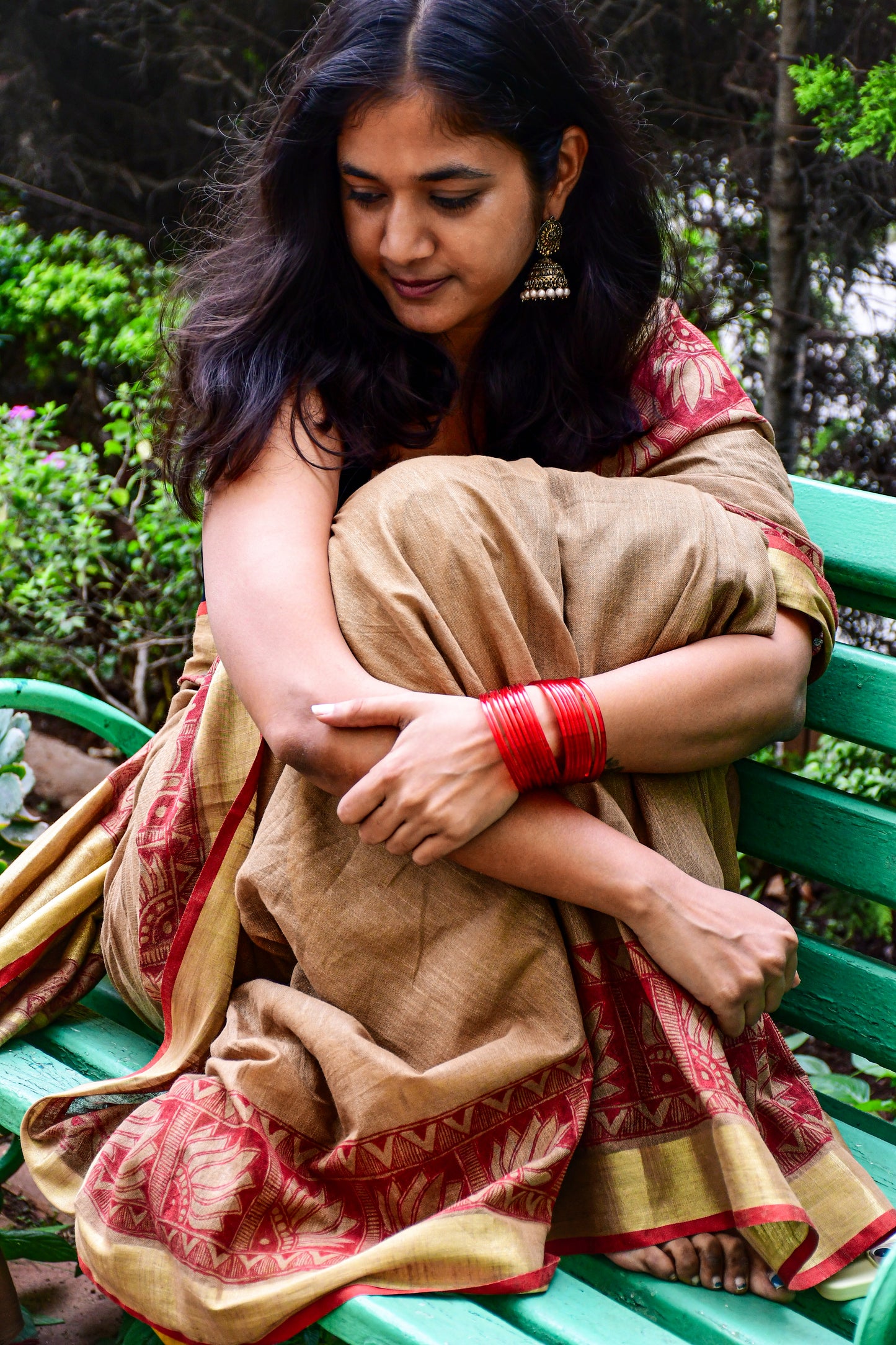 KAVYA - Handpainted Madhubani Cotton Linen Saree