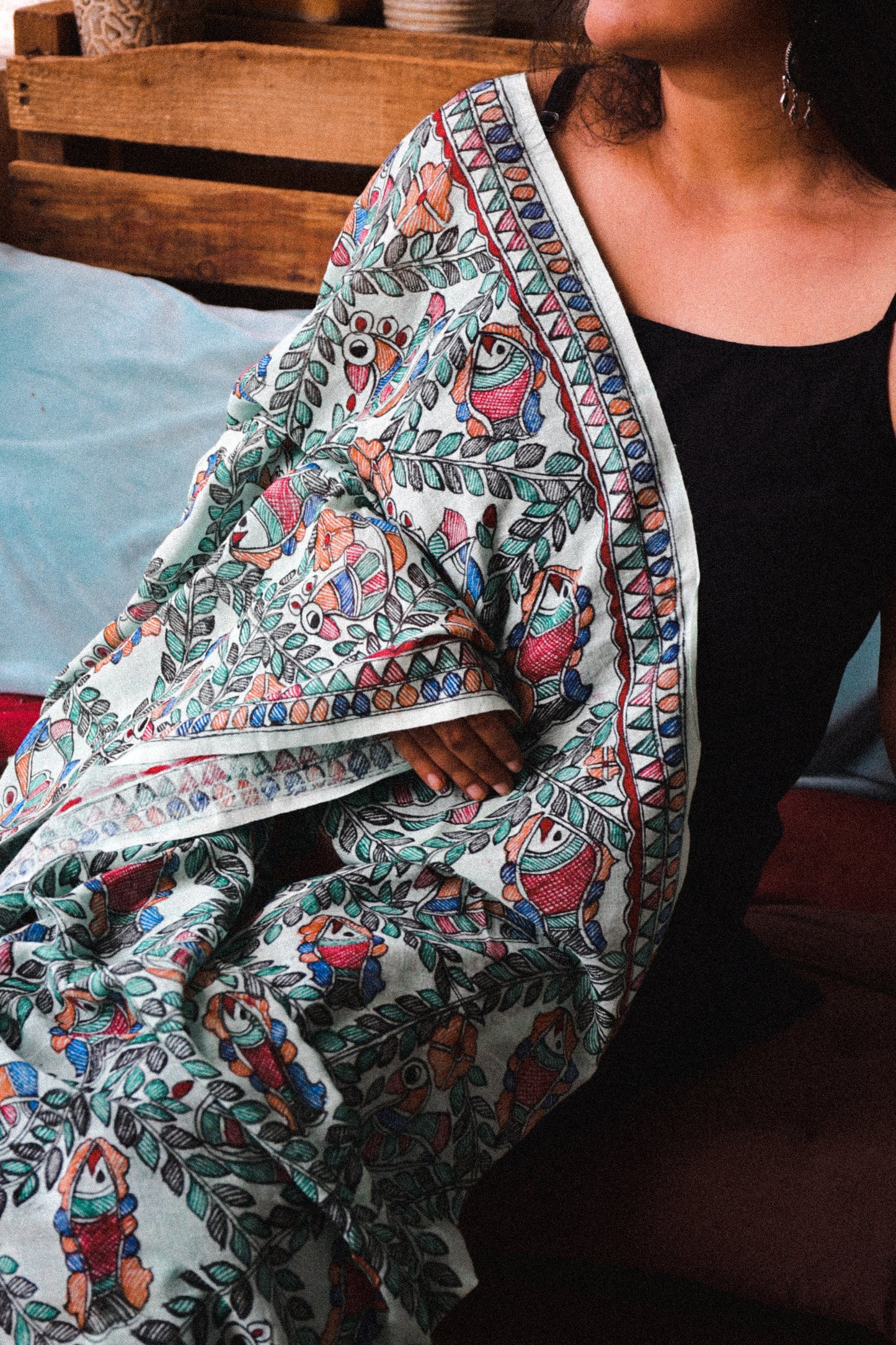 NEEL - Handpainted Madhubani Cotton Linen Dupatta