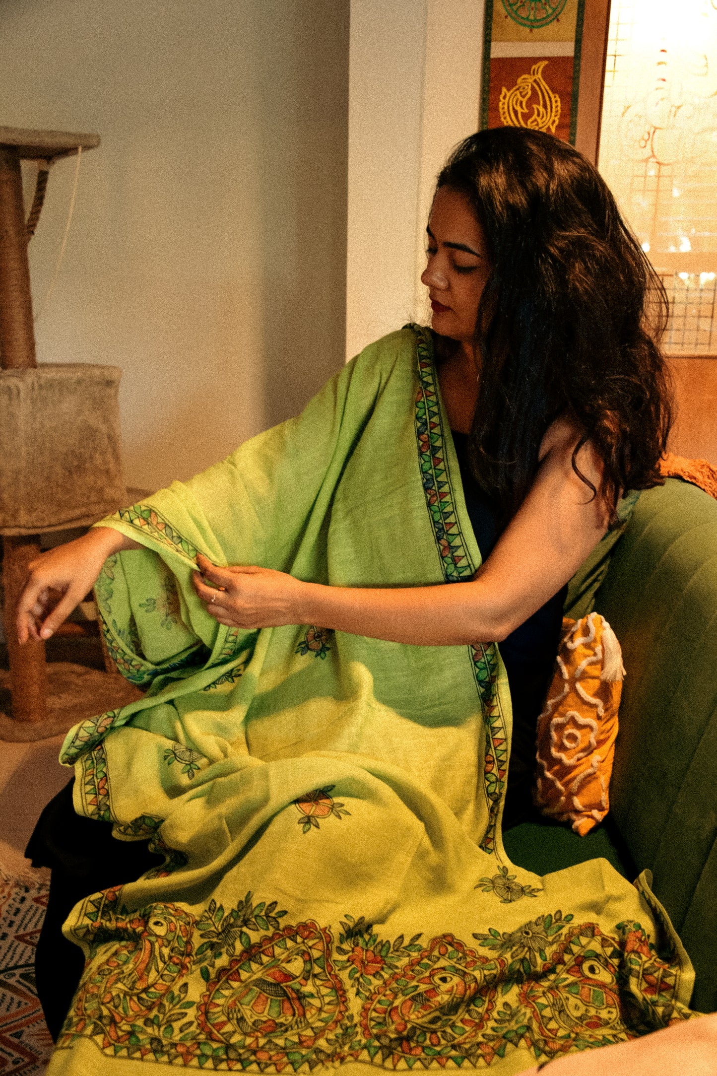 PARN - Handpainted Madhubani Cotton Linen Dupatta