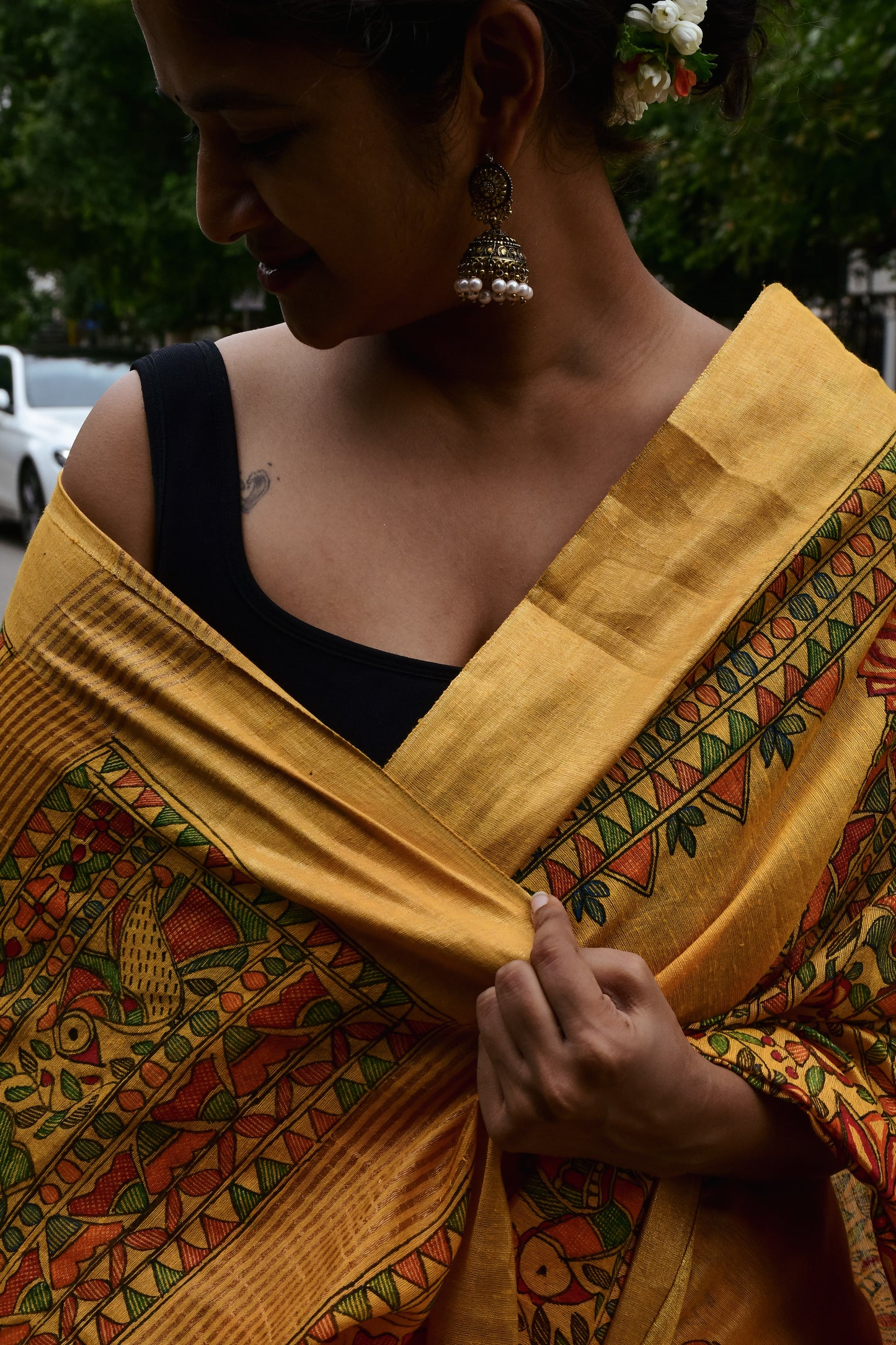 AARUSHI - Handpainted Madhubani Cotton Linen Saree