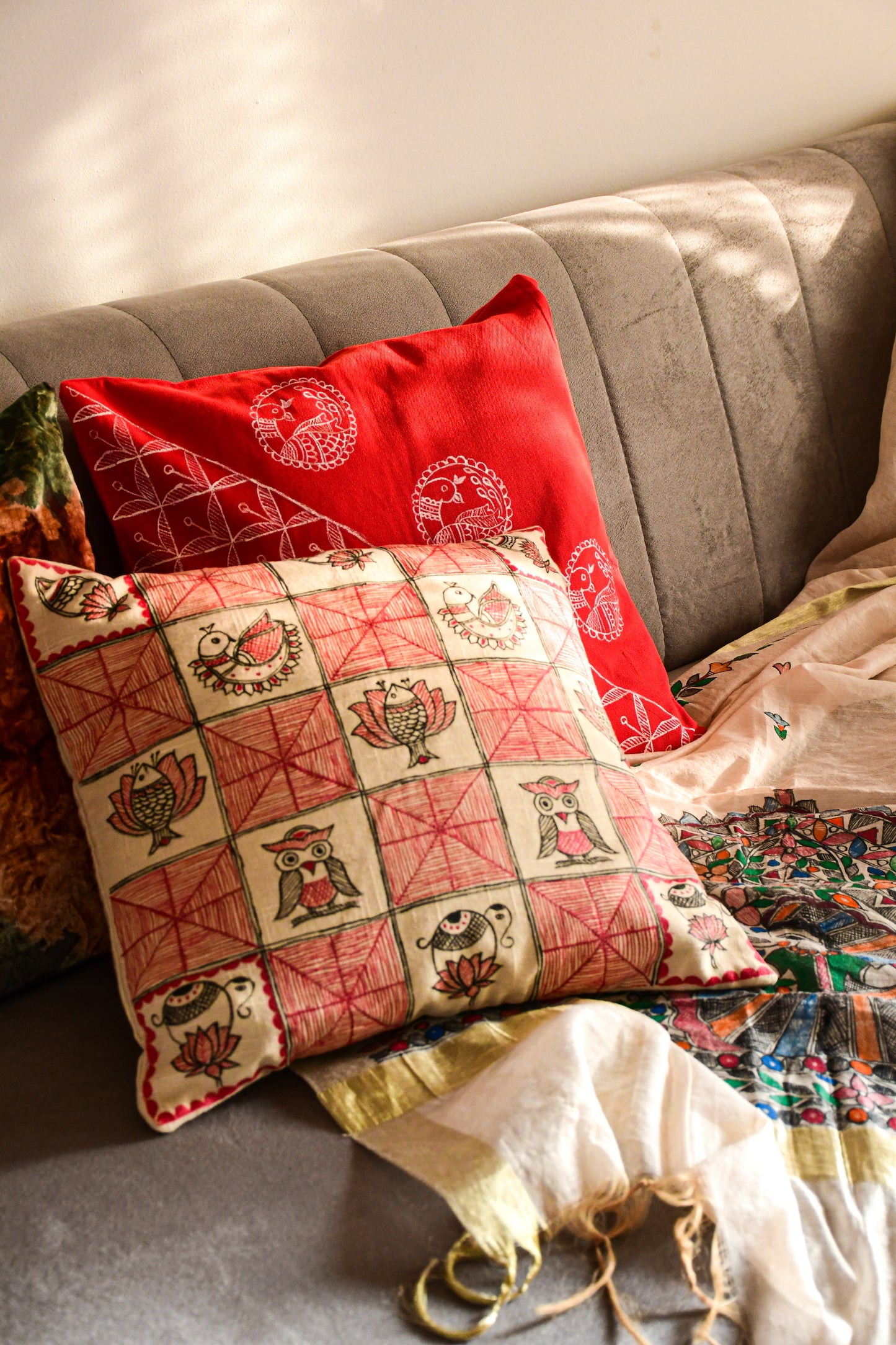 JAYA - Handpainted Madhubani Cotton Cushion Cover
