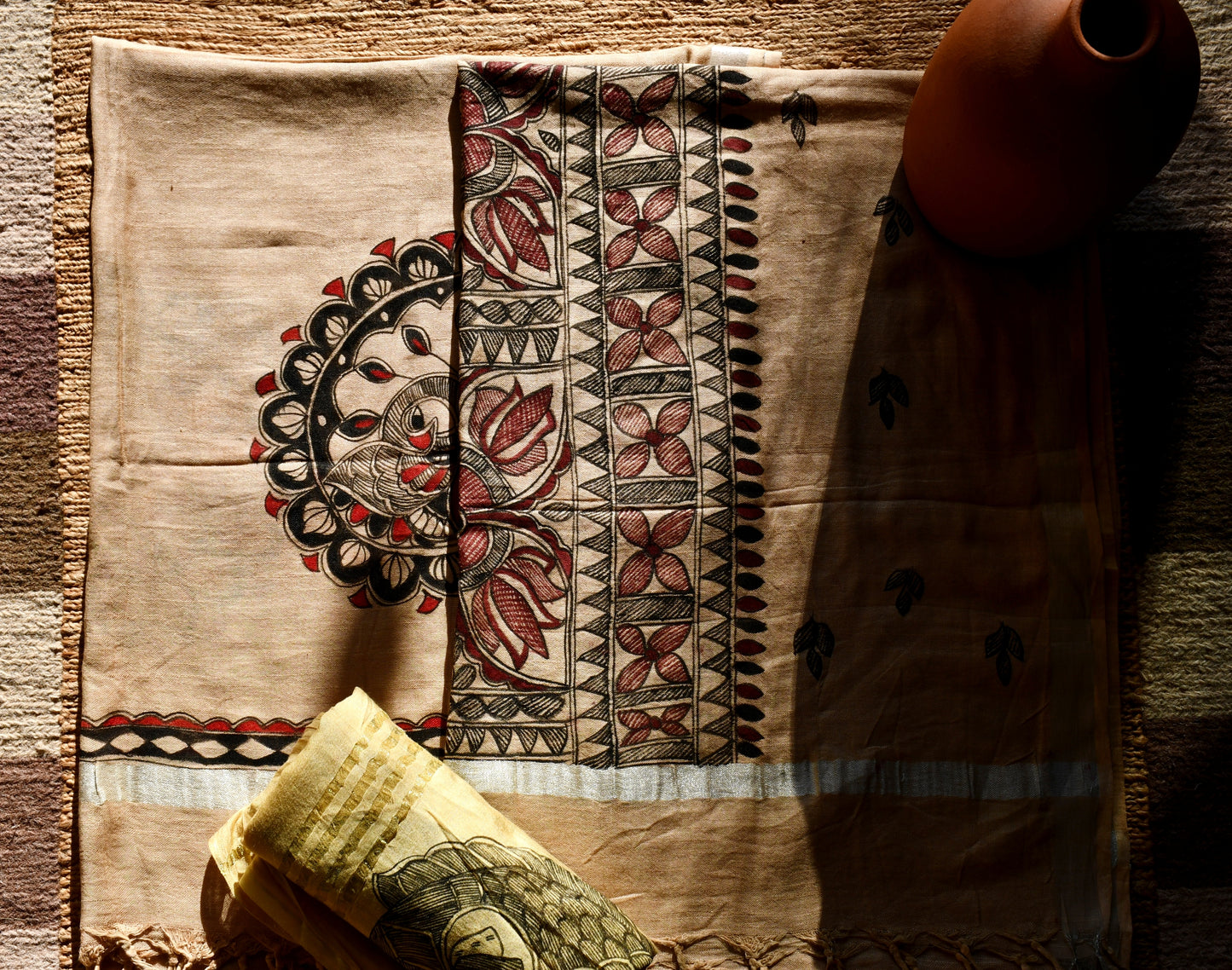 MRIGNAYANI - Handpainted Madhubani Cotton Linen Dupatta
