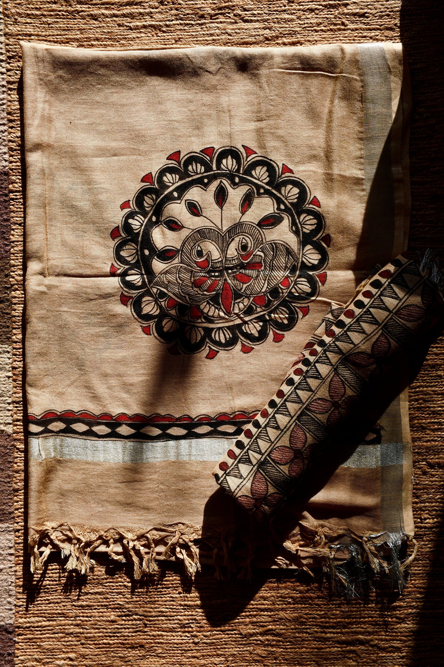 MRIGNAYANI - Handpainted Madhubani Cotton Linen Dupatta