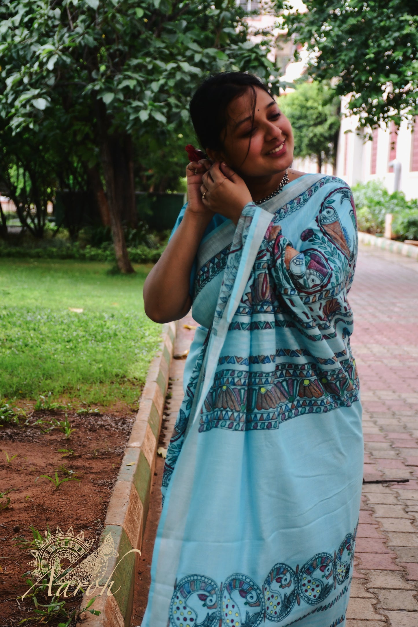 FALAK - Handpainted Madhubani Cotton Linen Saree