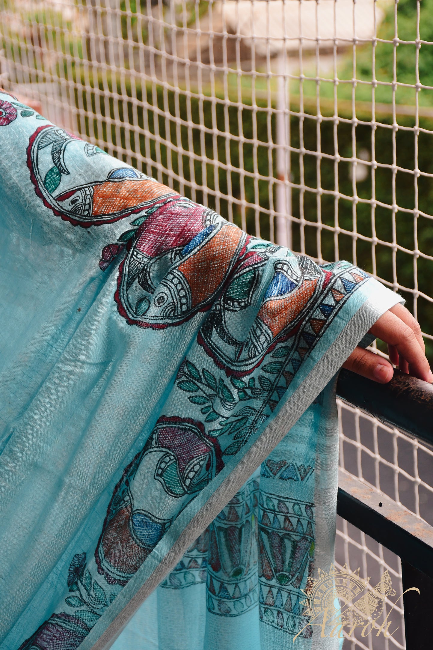 FALAK - Handpainted Madhubani Cotton Linen Saree