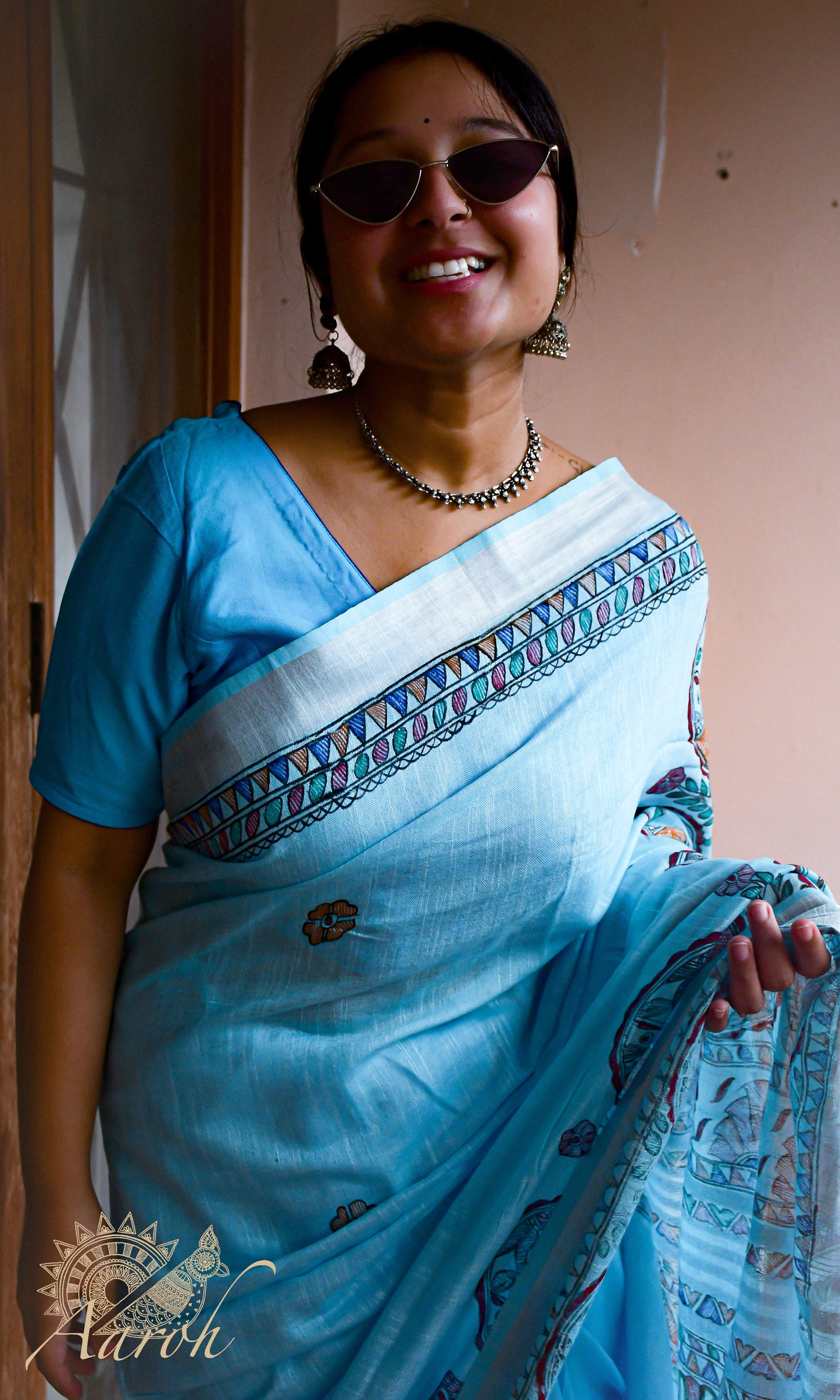 FALAK - Handpainted Madhubani Cotton Linen Saree