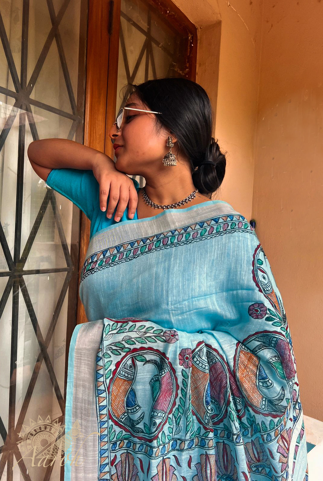 FALAK - Handpainted Madhubani Cotton Linen Saree