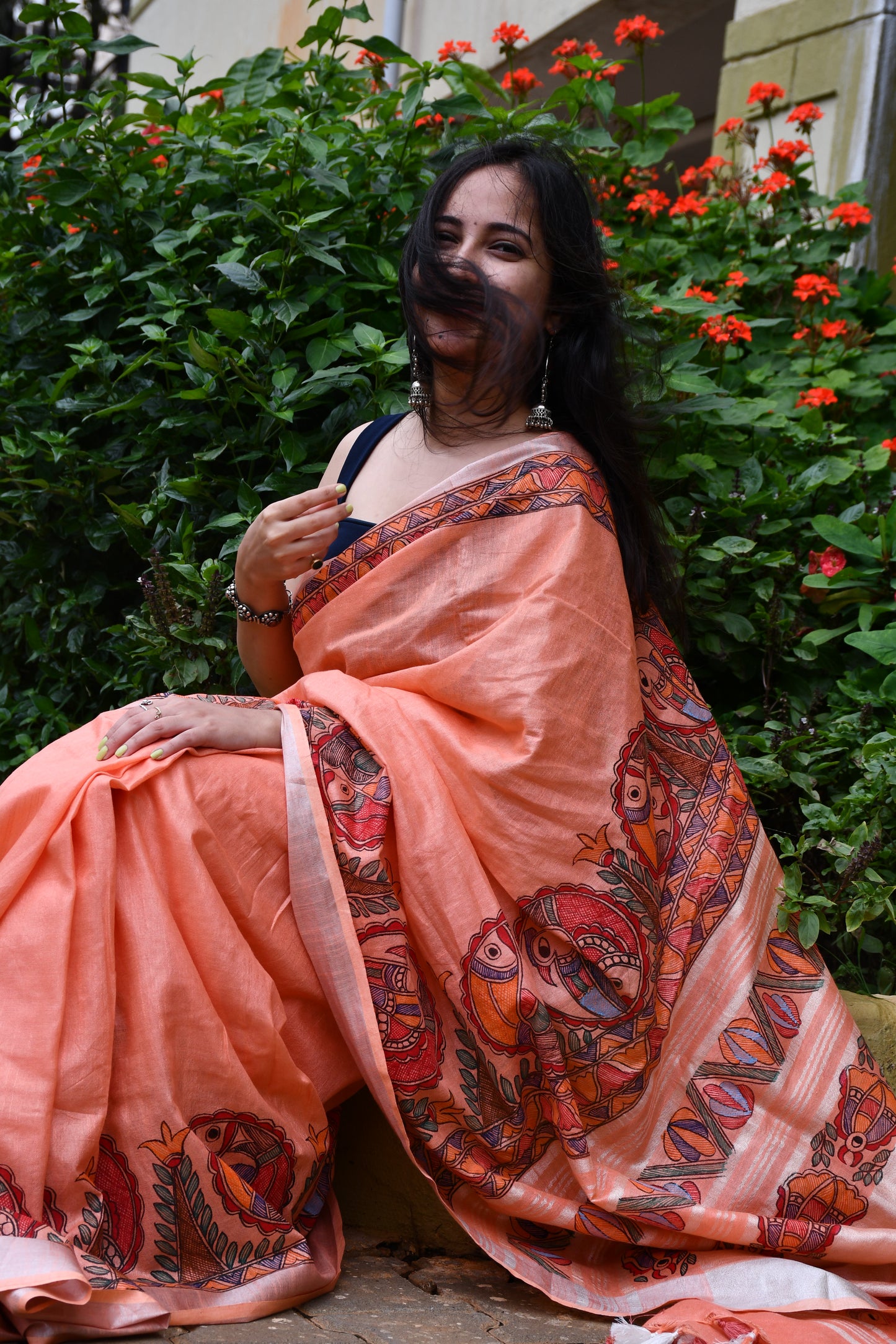 SHREYA - Handpainted Madhubani Cotton Linen Saree