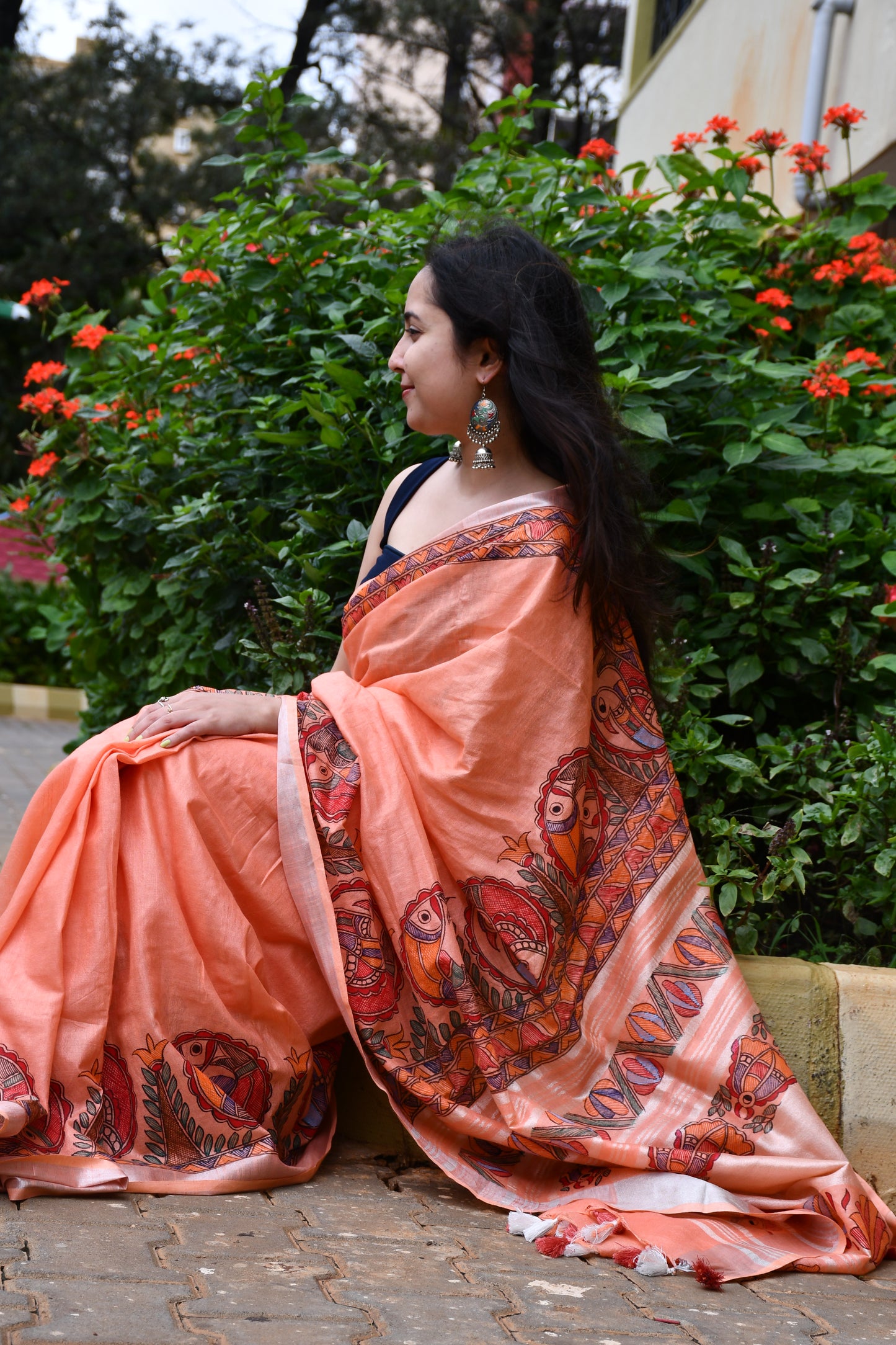 SHREYA - Handpainted Madhubani Cotton Linen Saree