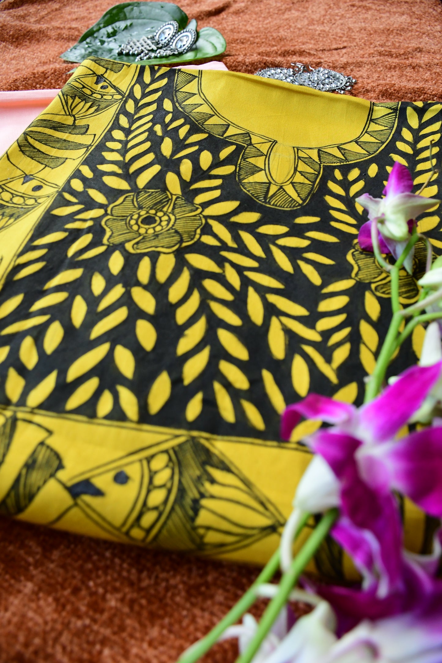 CHAVI - Handpainted Madhubani Cotton Silk Unstitched Kurta