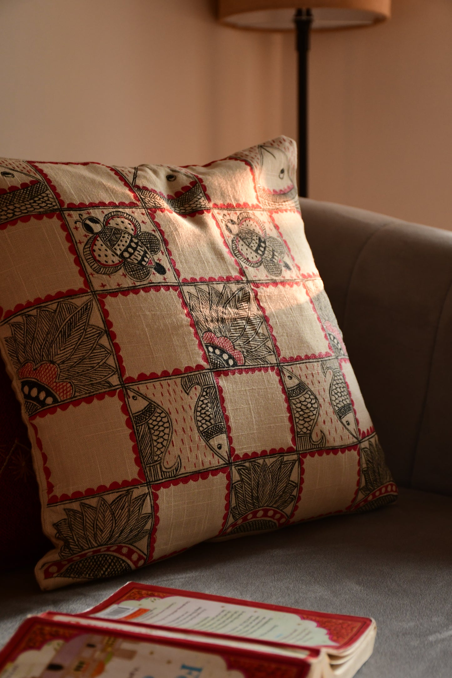 YAMAN - Handpainted Madhubani Cotton Cushion Cover