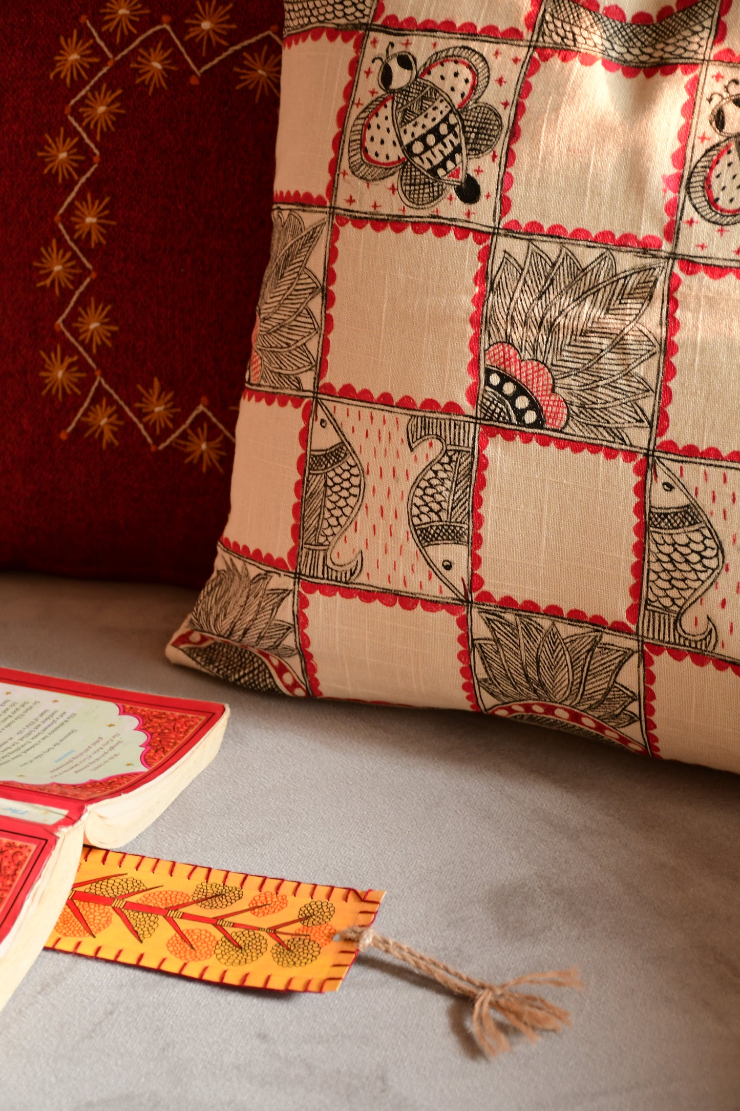 YAMAN - Handpainted Madhubani Cotton Cushion Cover