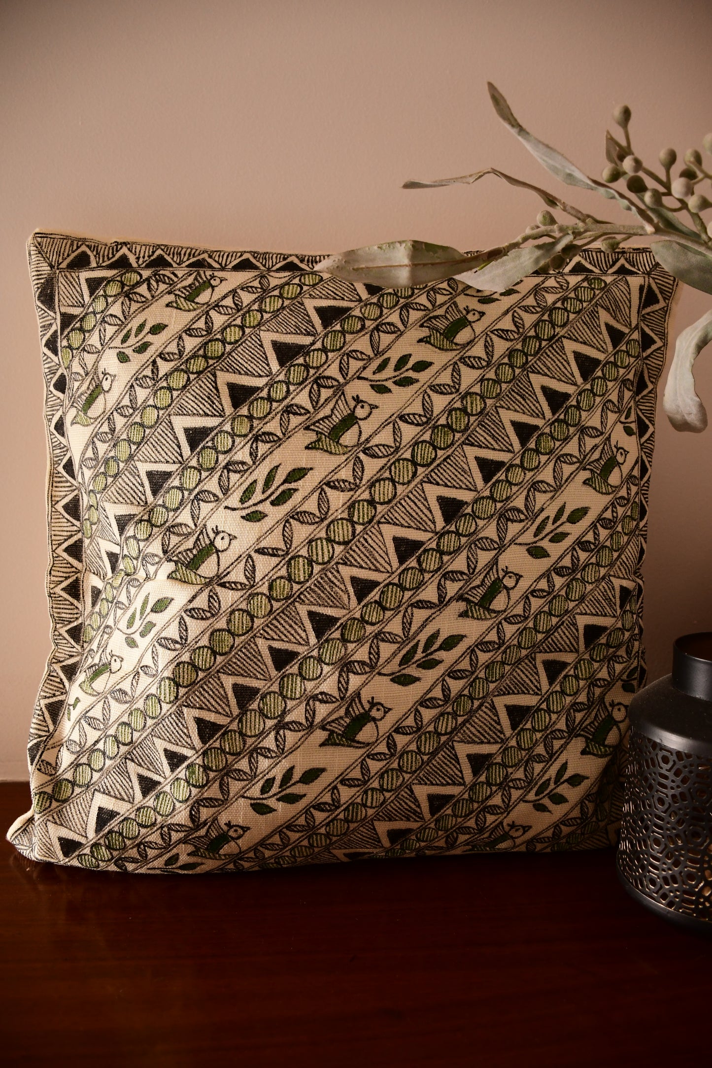AADYA - Handpainted Madhubani Cotton Cushion Cover