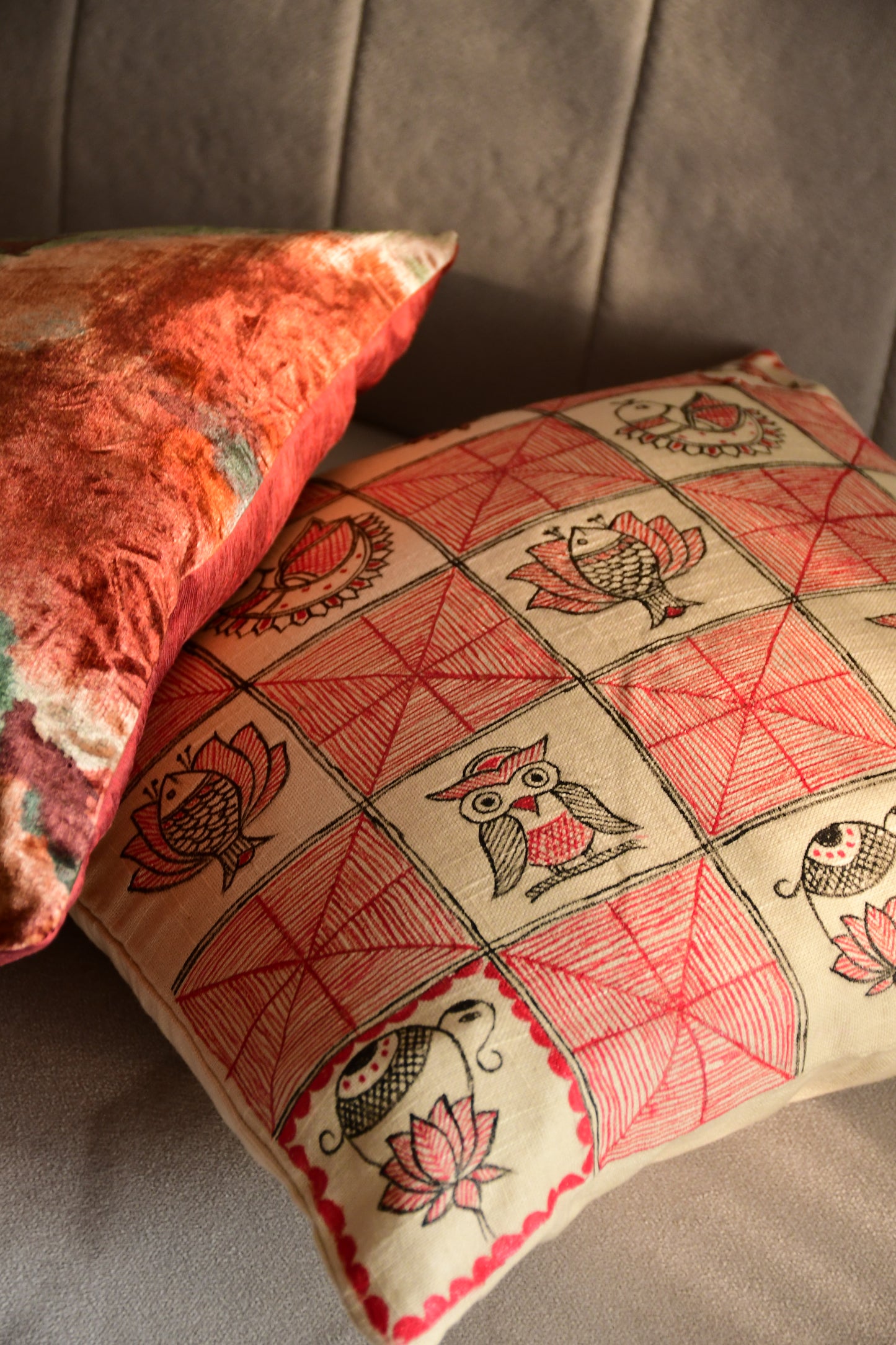 JAYA - Handpainted Madhubani Cotton Cushion Cover