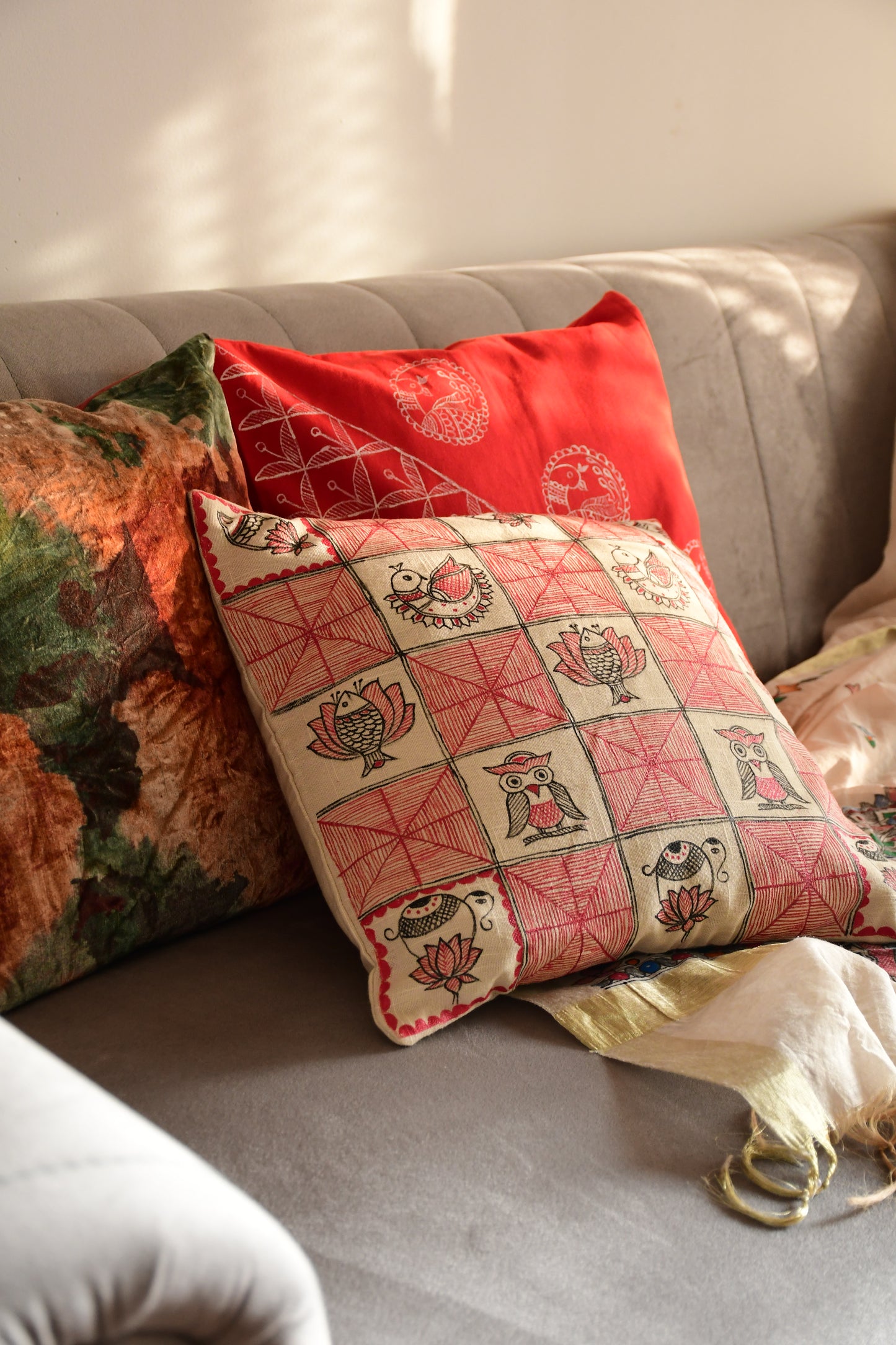 JAYA - Handpainted Madhubani Cotton Cushion Cover