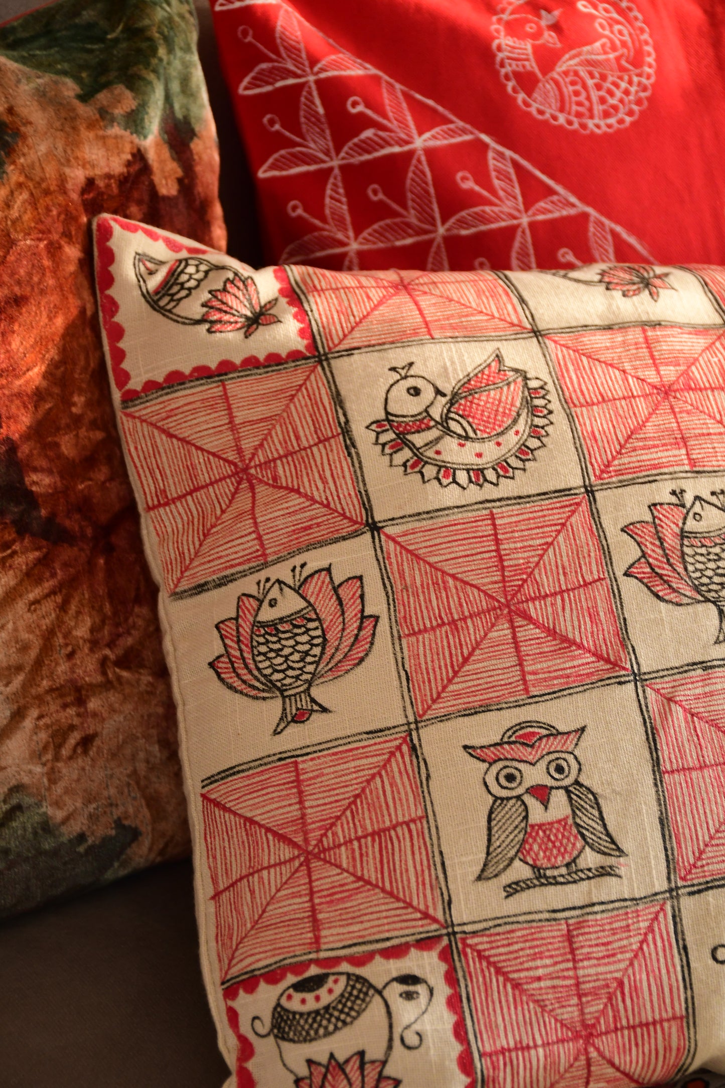 JAYA - Handpainted Madhubani Cotton Cushion Cover