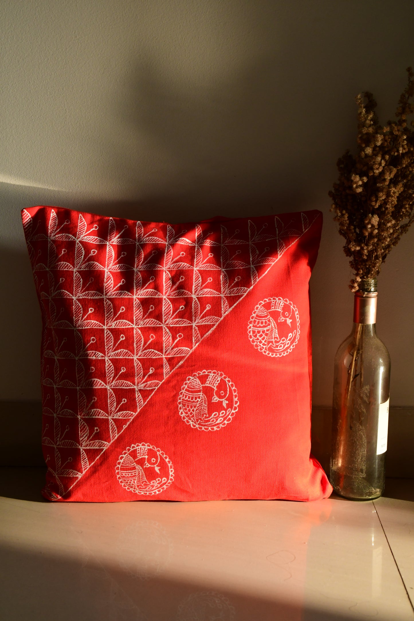 LAALI - Handpainted Madhubani Cotton Cushion Cover