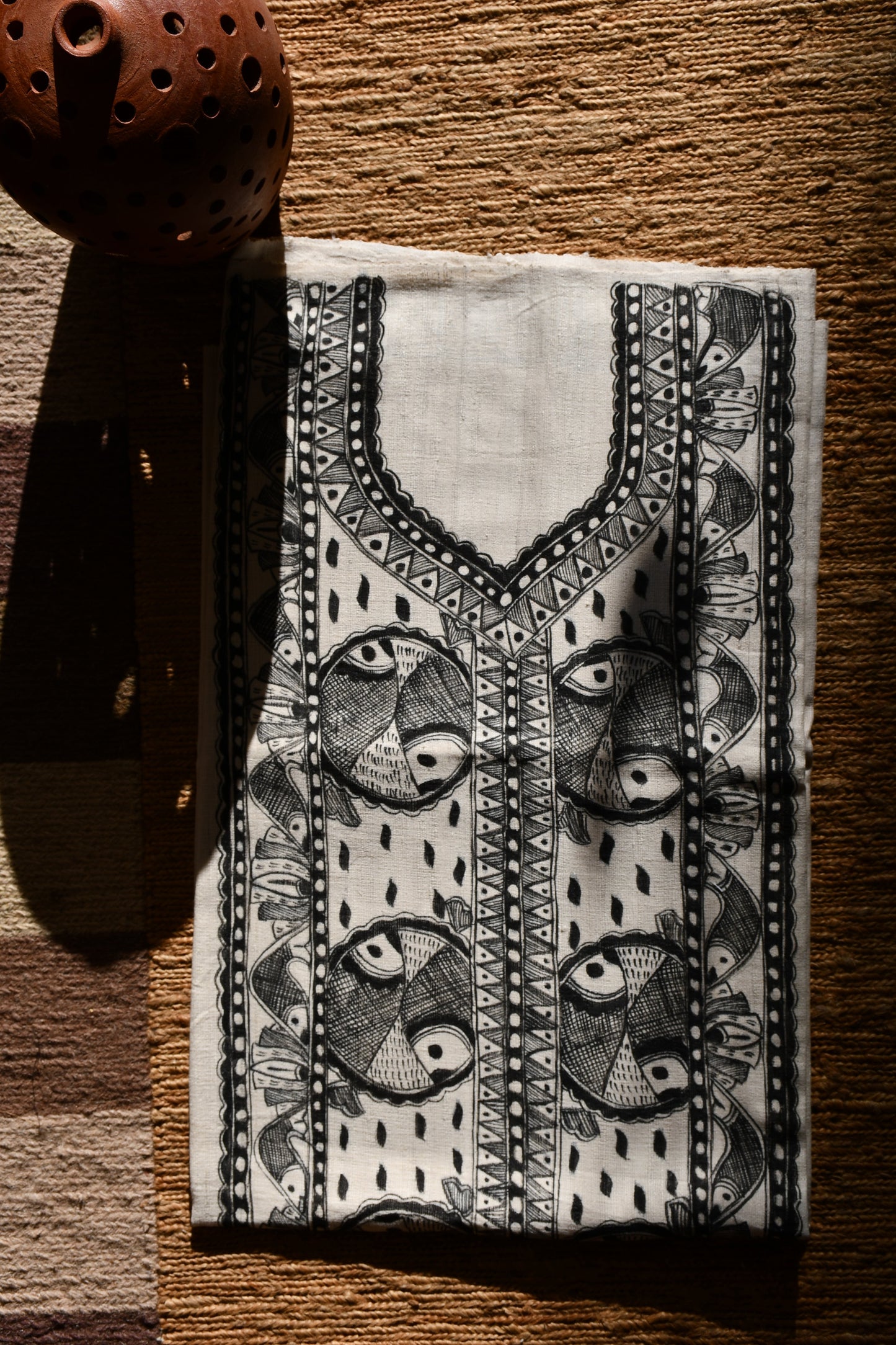 PRAGYA - Handpainted Madhubani Tussar Silk Unstitched Kurta