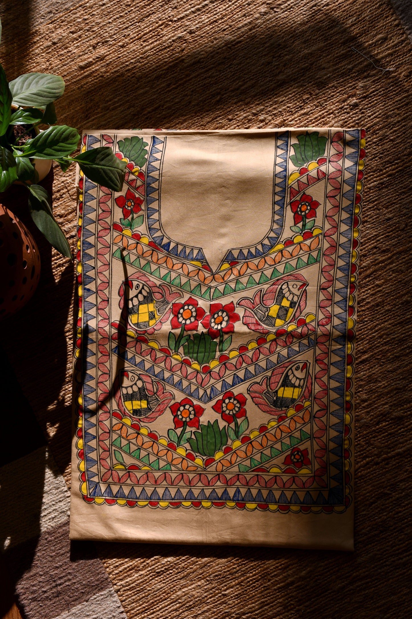 AKSHAT - Handpainted Madhubani Cotton Silk Unstitched Kurta