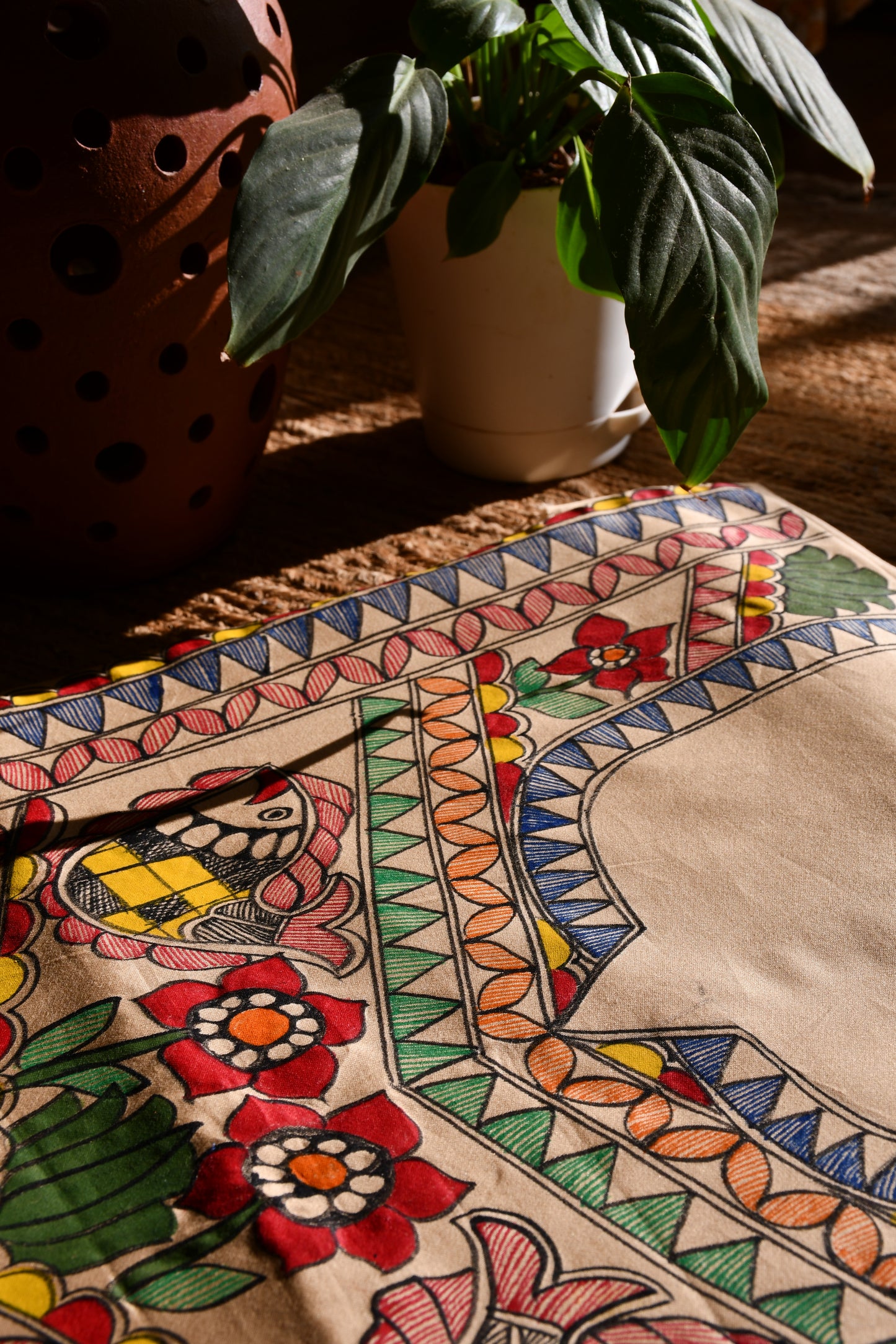 AKSHAT - Handpainted Madhubani Cotton Silk Unstitched Kurta