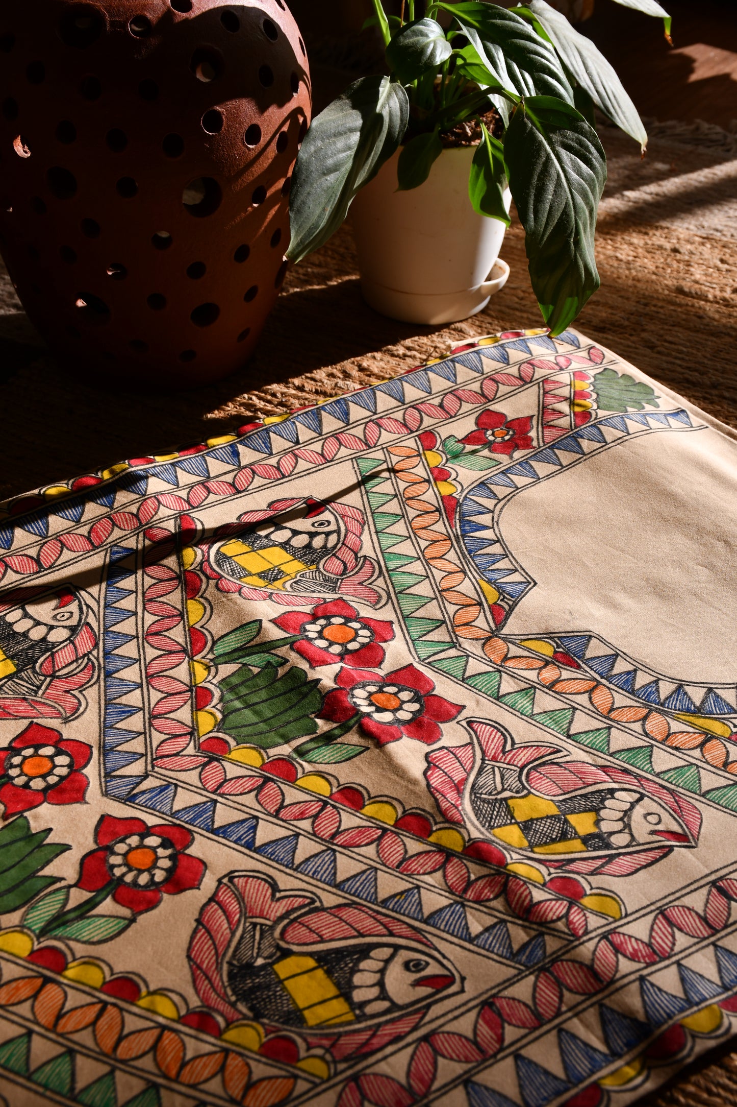 AKSHAT - Handpainted Madhubani Cotton Silk Unstitched Kurta