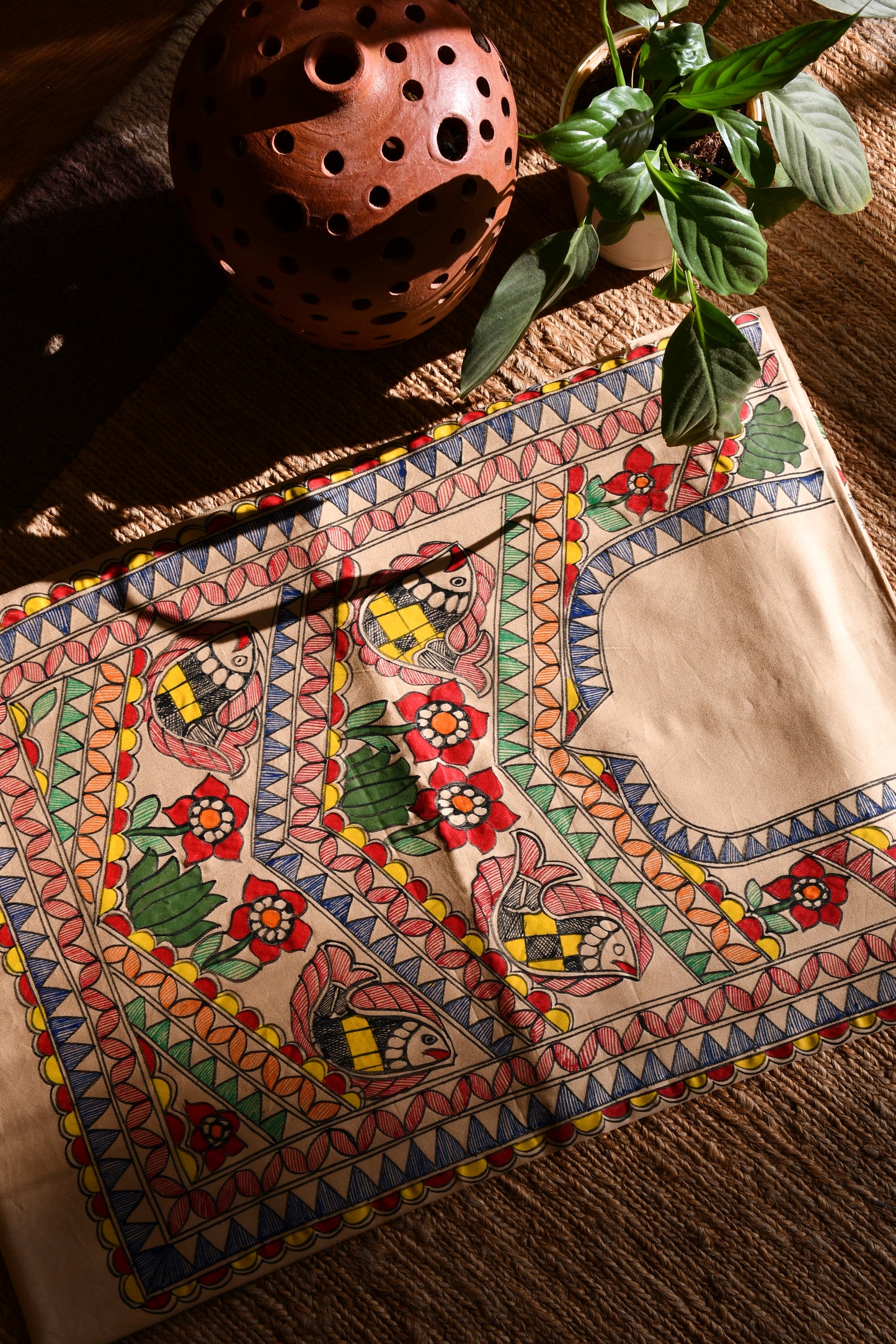 AKSHAT - Handpainted Madhubani Cotton Silk Unstitched Kurta