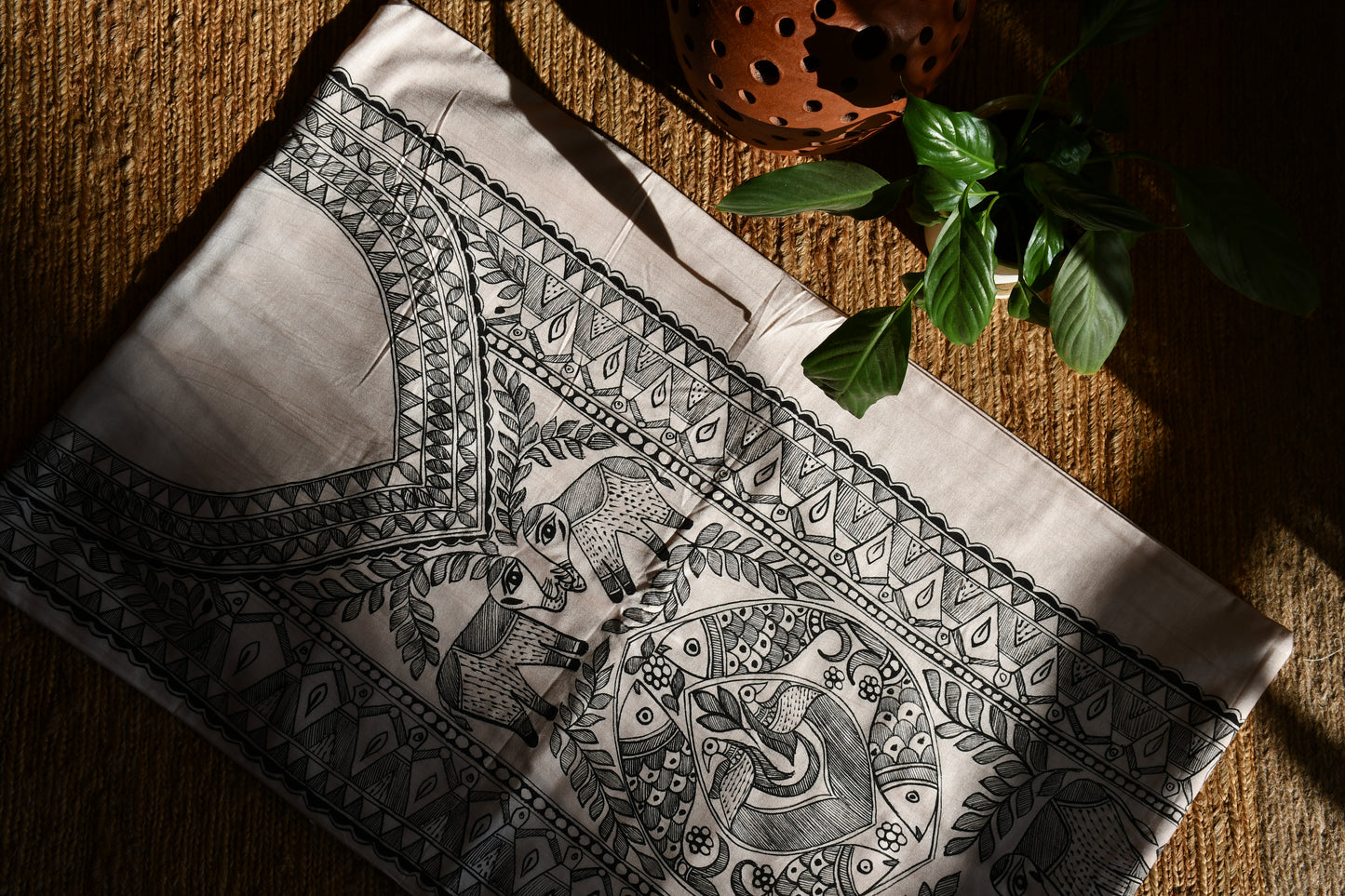MEGHA - Handpainted Madhubani Cotton Silk Unstitched Kurta