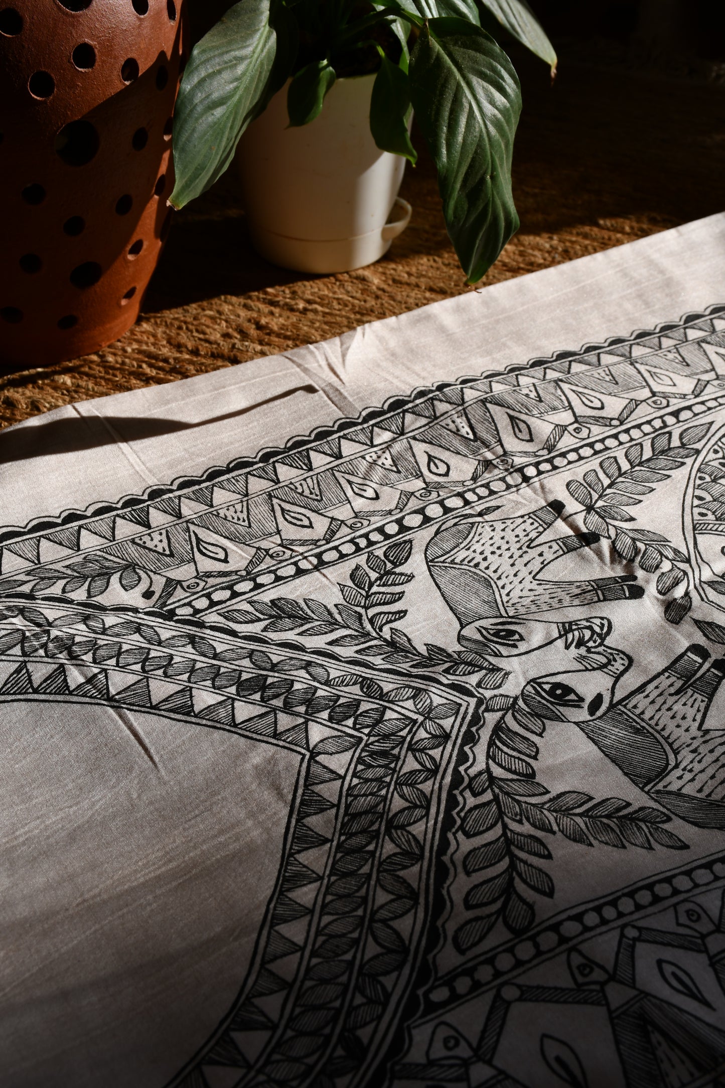 MEGHA - Handpainted Madhubani Cotton Silk Unstitched Kurta