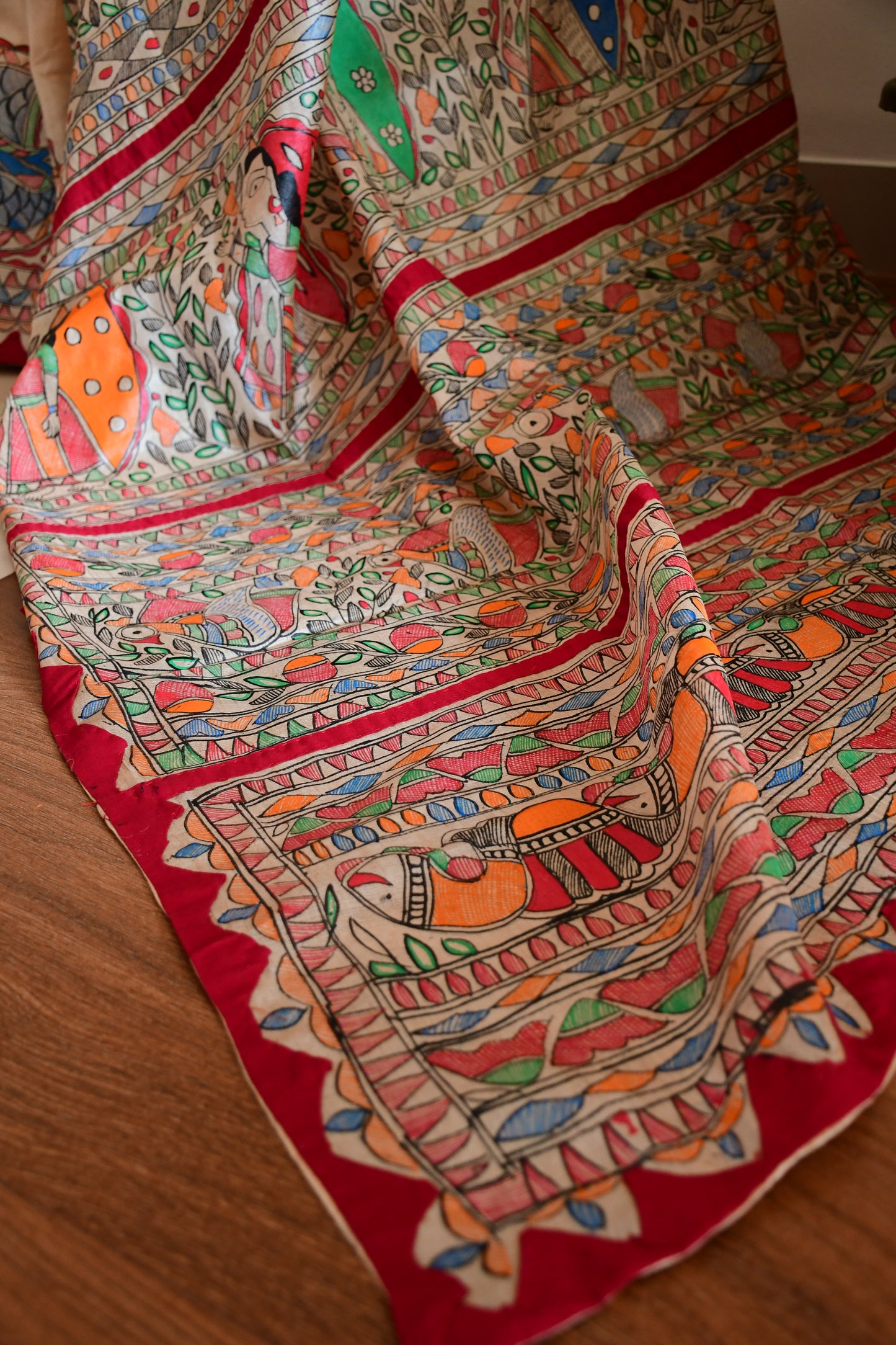 ARYA-Handpainted Madhubani Silk Fish Saree