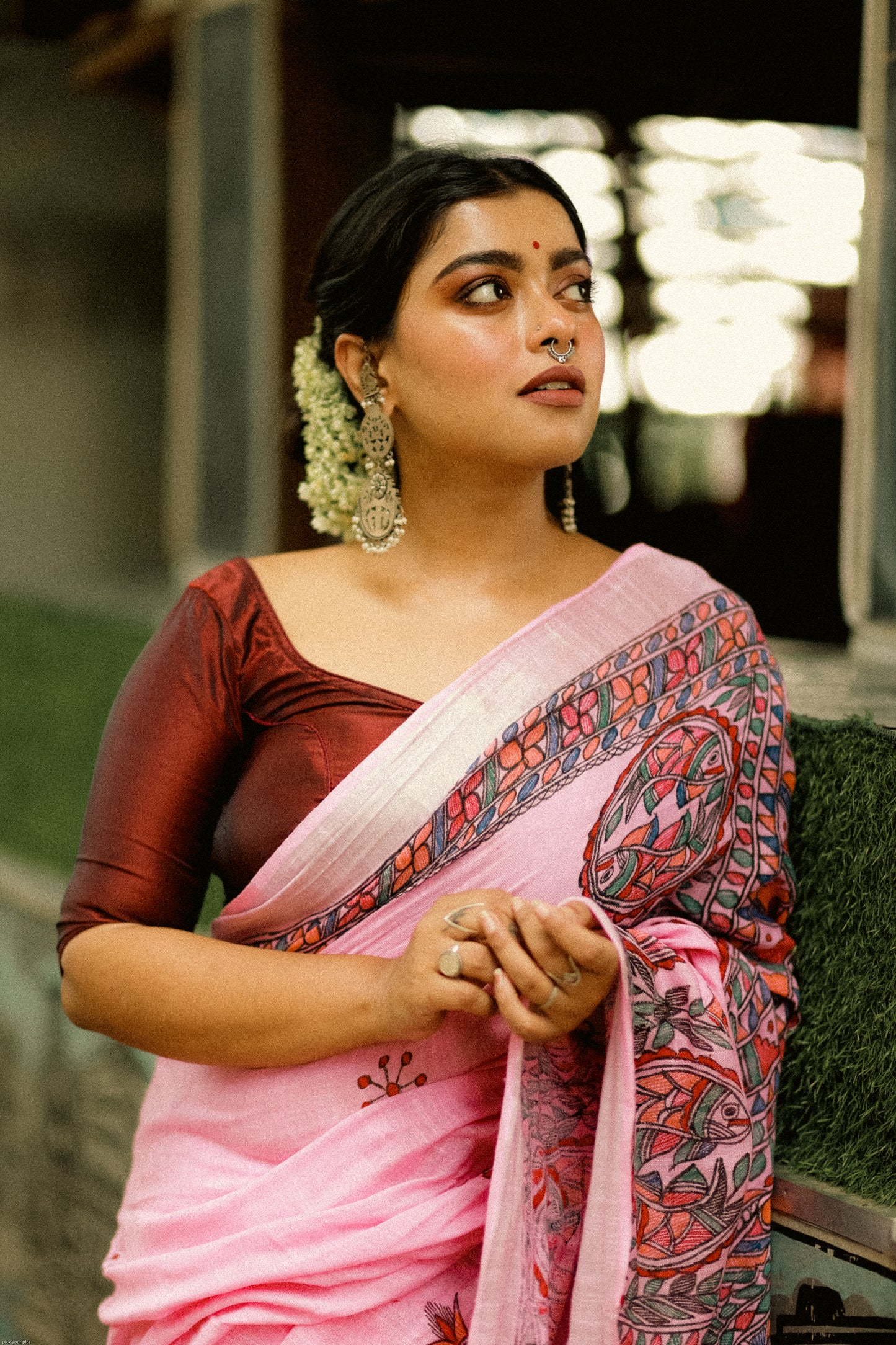 JANHAVI - Handpainted Madhubani Cotton Linen Saree