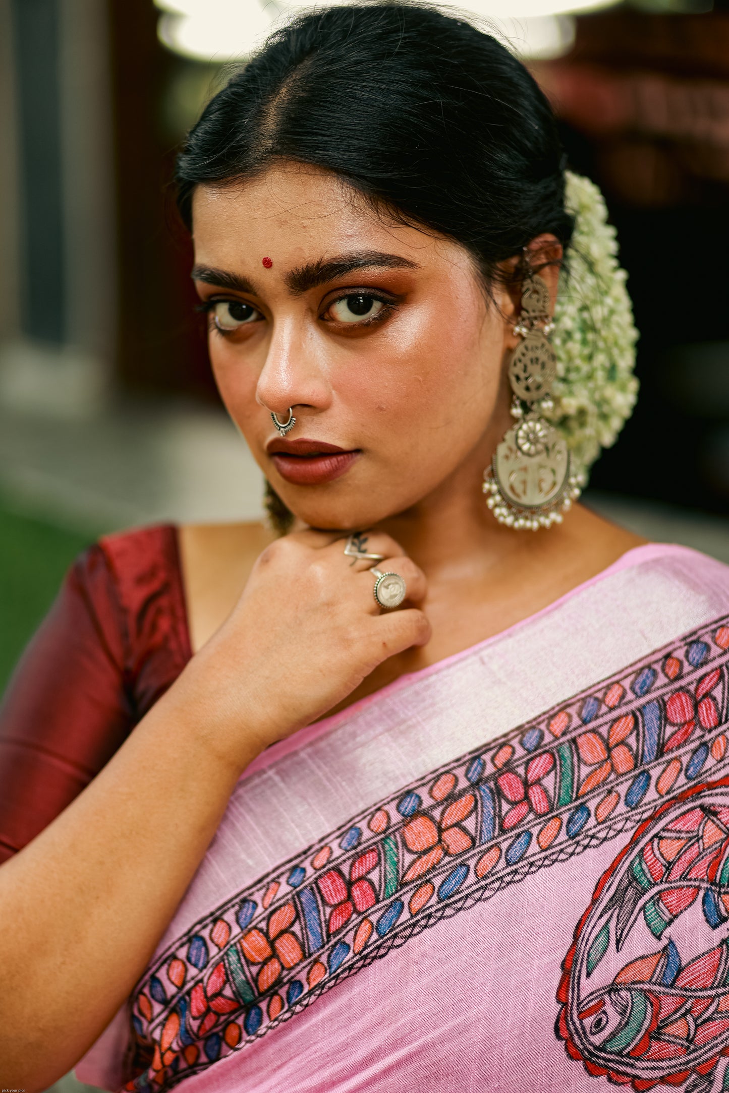 JANHAVI - Handpainted Madhubani Cotton Linen Saree