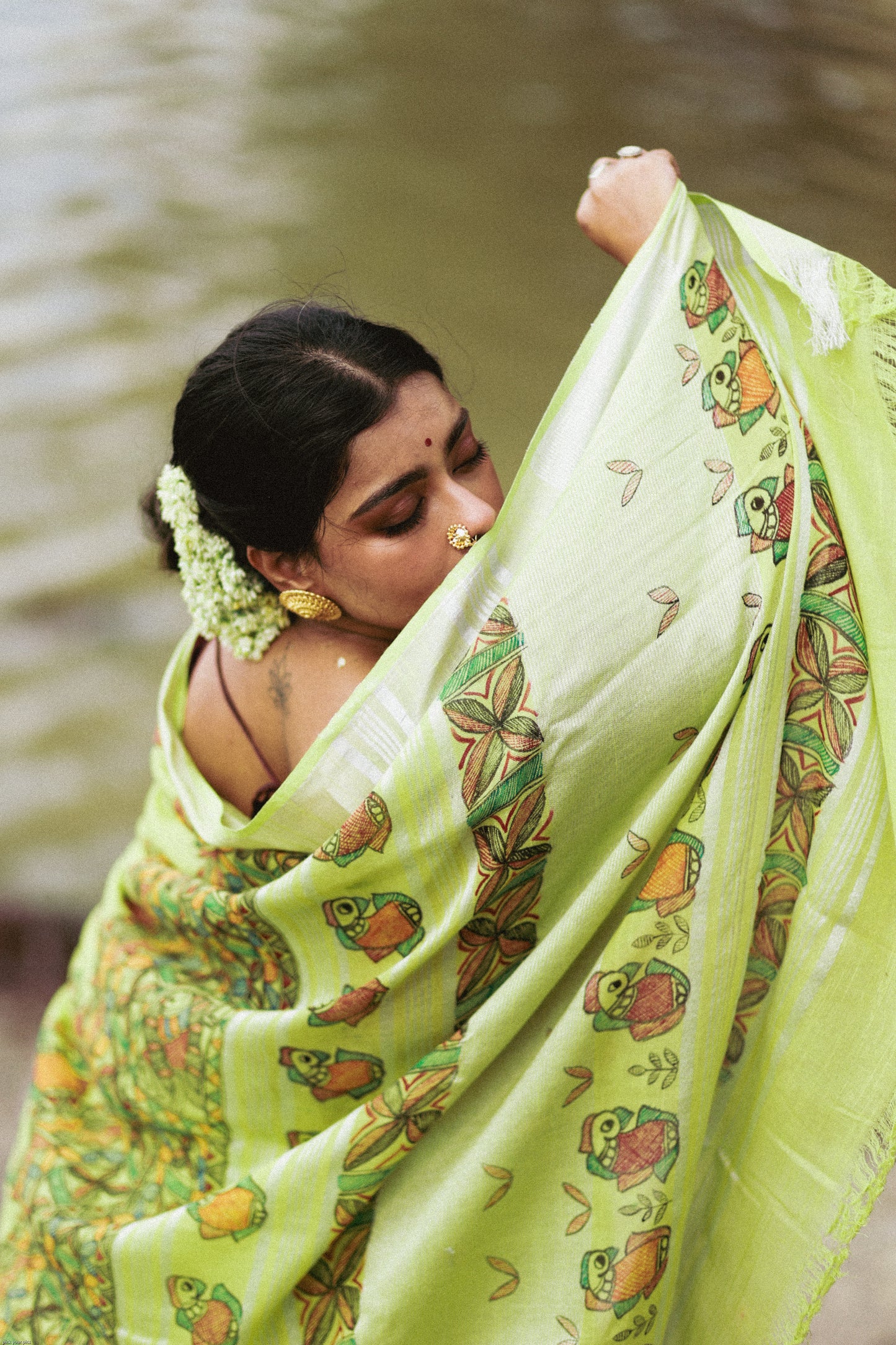 PRAKRITI - Handpainted Madhubani Cotton Linen Saree