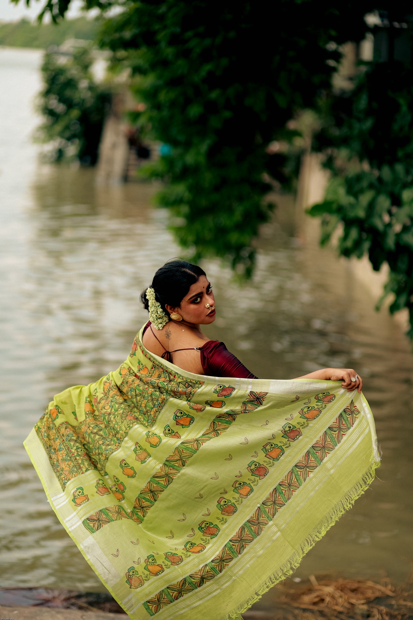 PRAKRITI - Handpainted Madhubani Cotton Linen Saree