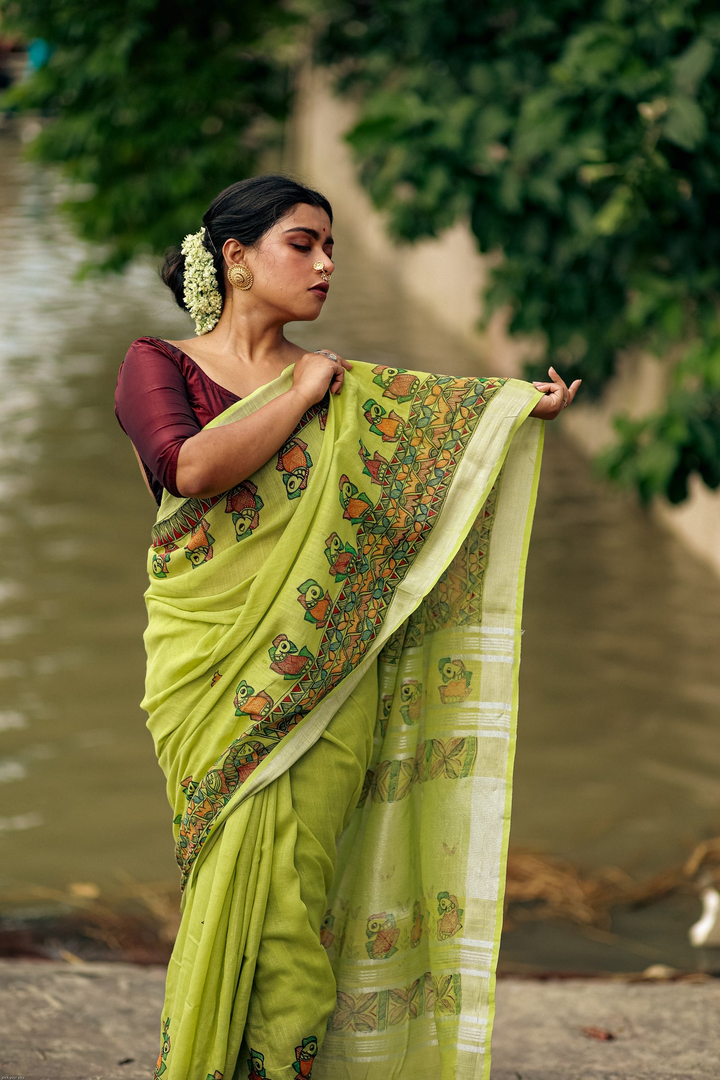 PRAKRITI - Handpainted Madhubani Cotton Linen Saree