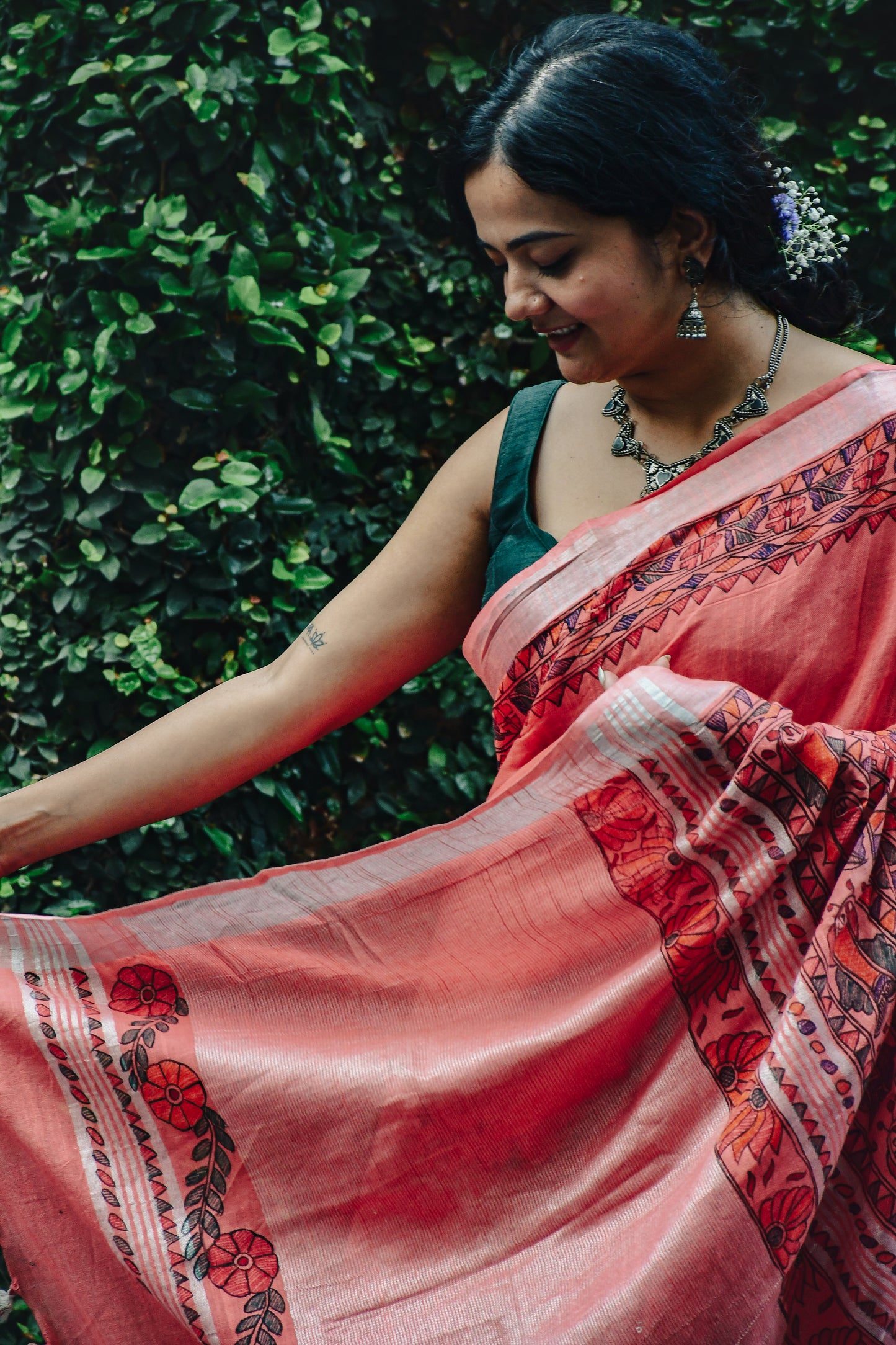 ADHIRA - Handpainted Madhubani Cotton Linen Saree