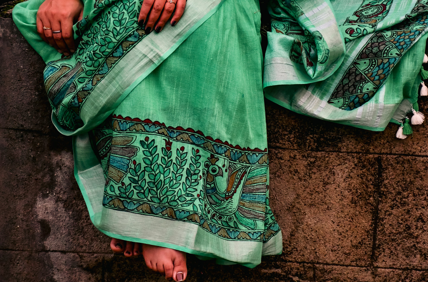 JHOOM - Handpainted Madhubani Cotton Linen Saree