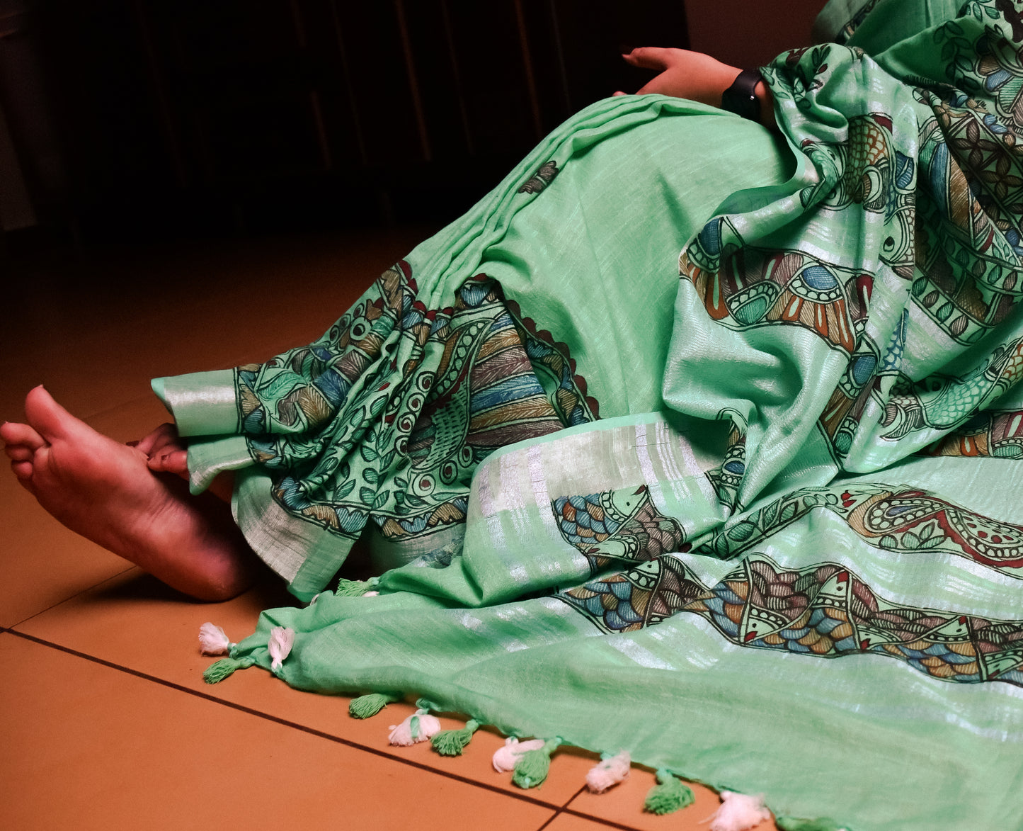 JHOOM - Handpainted Madhubani Cotton Linen Saree
