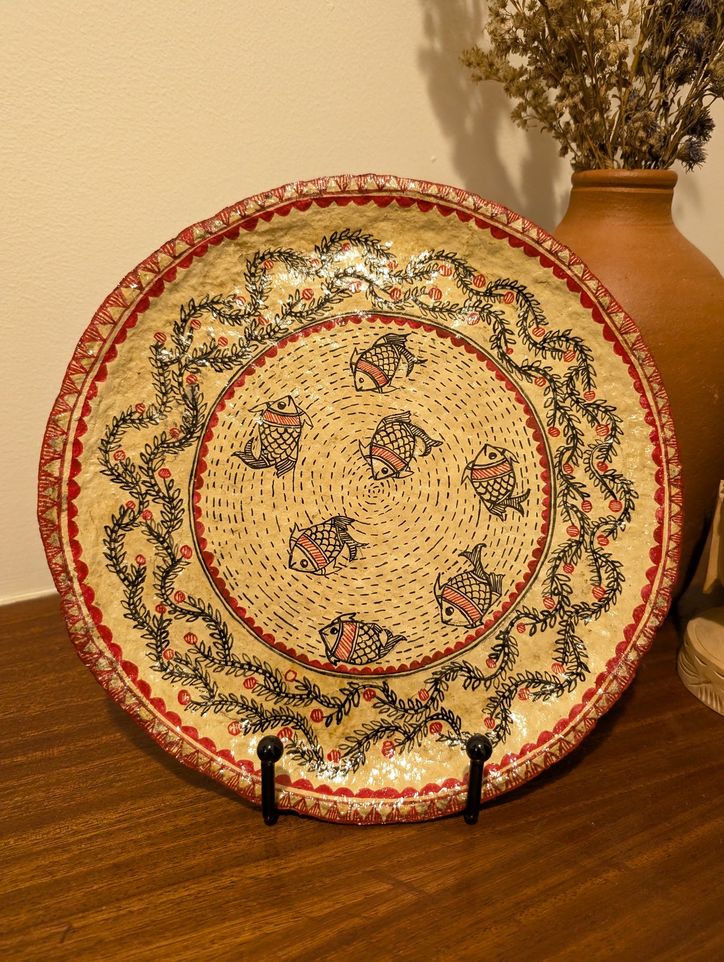 LEHER - Madhubani Handpainted Papier Mache Wall Plate