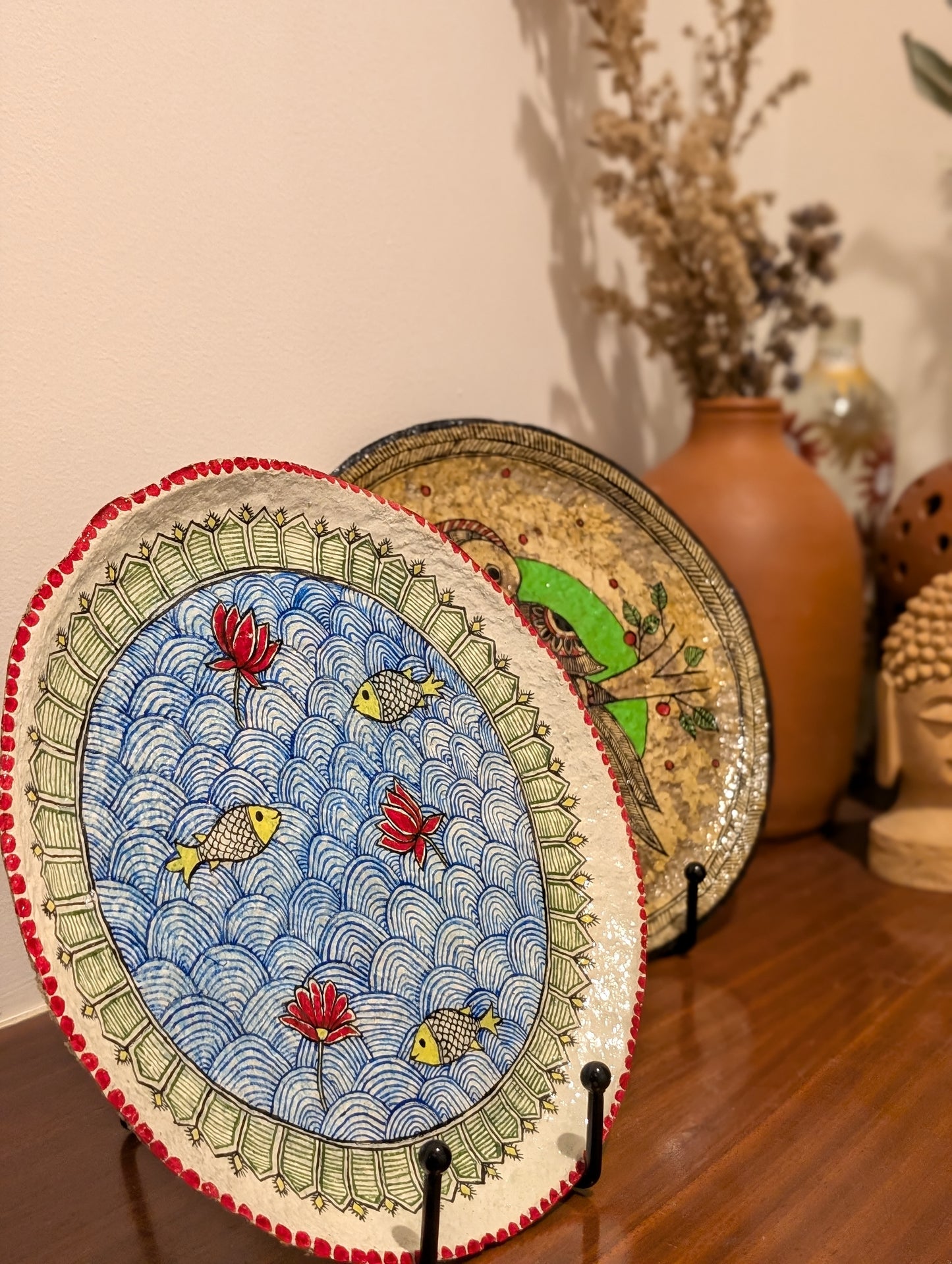 POKHAR - Madhubani Handpainted Papier Mache Wall Plate
