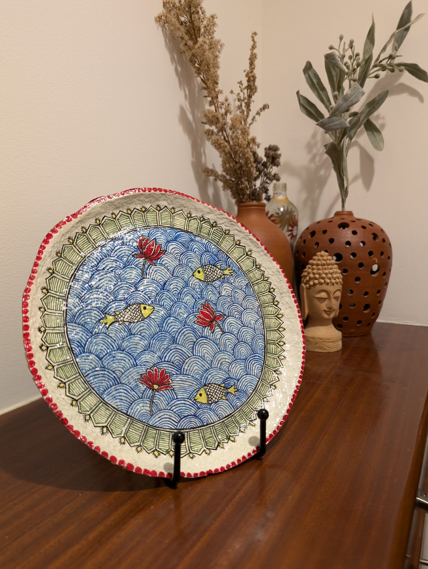 POKHAR - Madhubani Handpainted Papier Mache Wall Plate