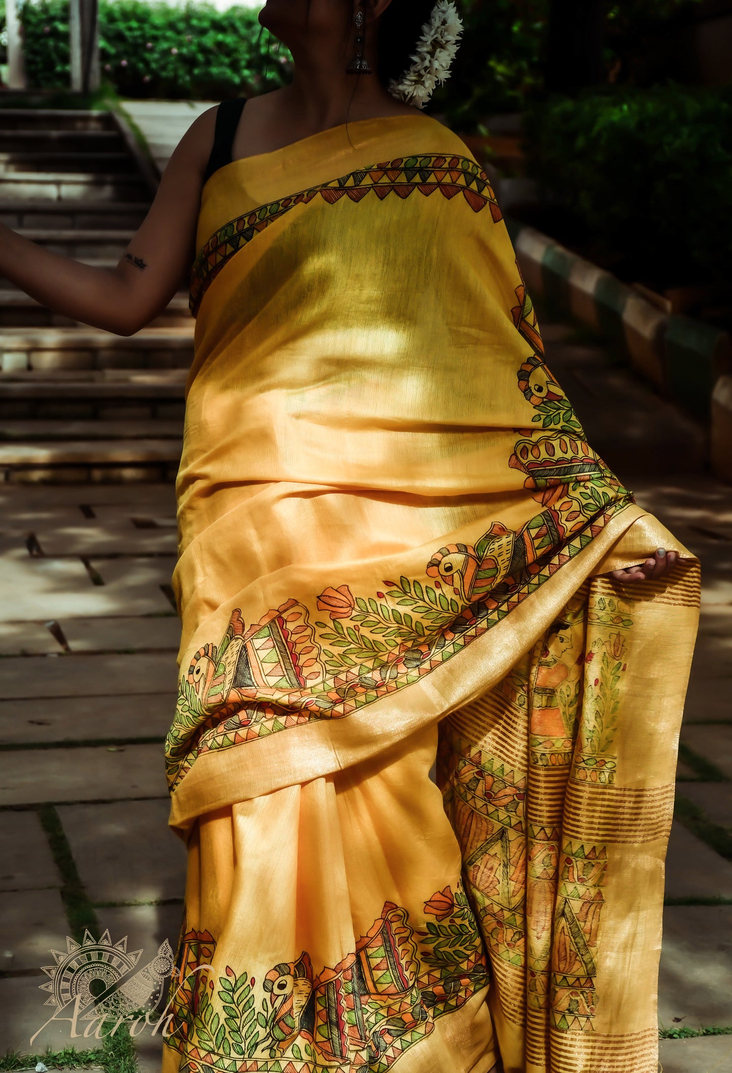 SOHA - Handpainted Madhubani Cotton Linen Saree