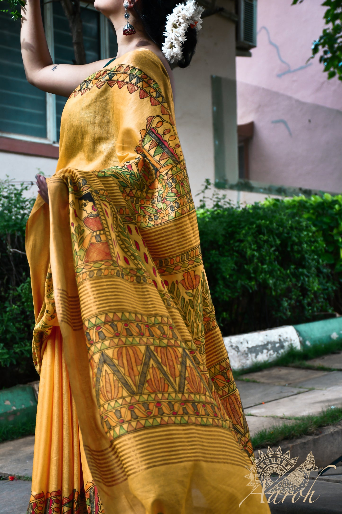 SOHA - Handpainted Madhubani Cotton Linen Saree