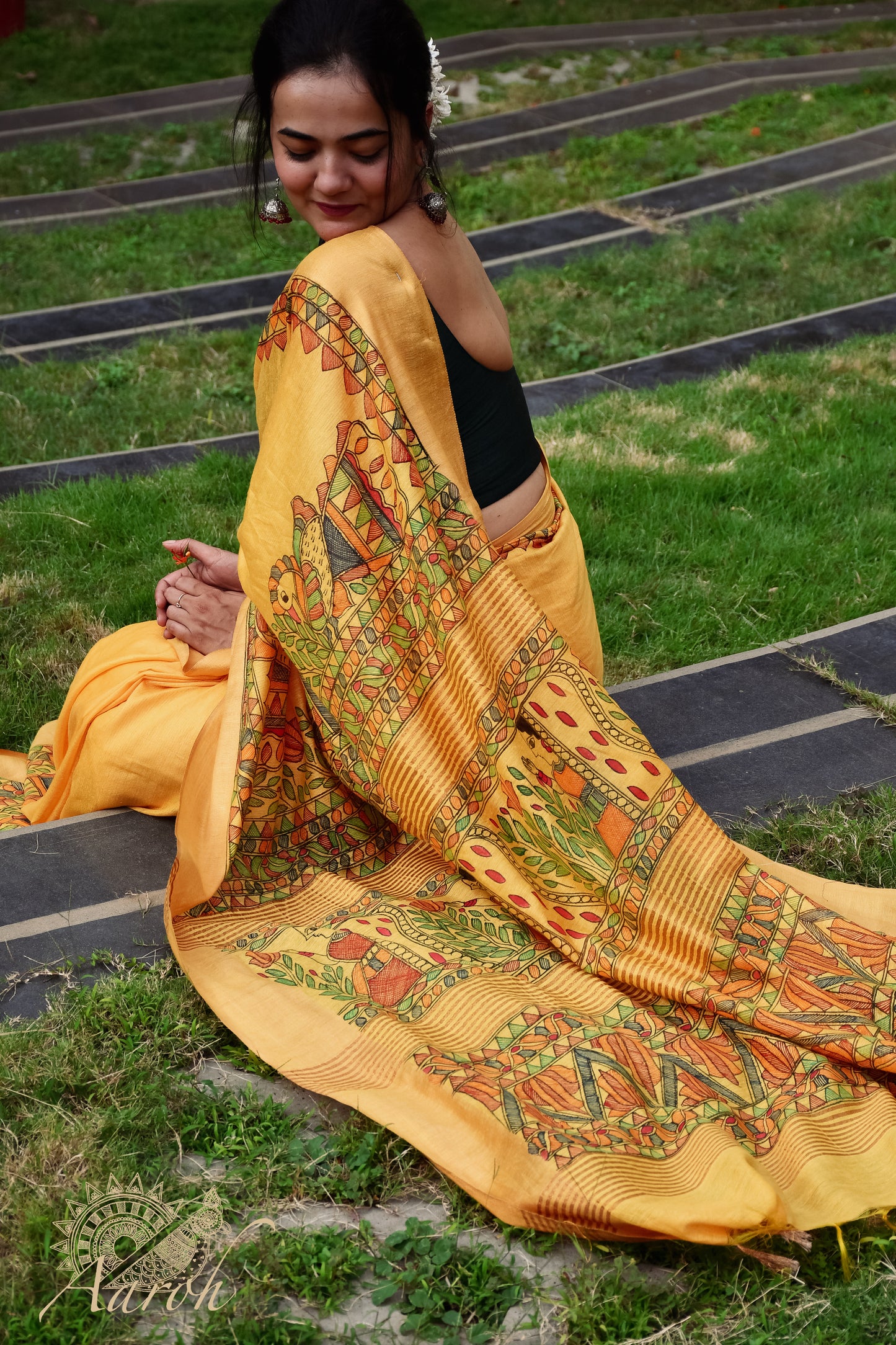 SOHA - Handpainted Madhubani Cotton Linen Saree