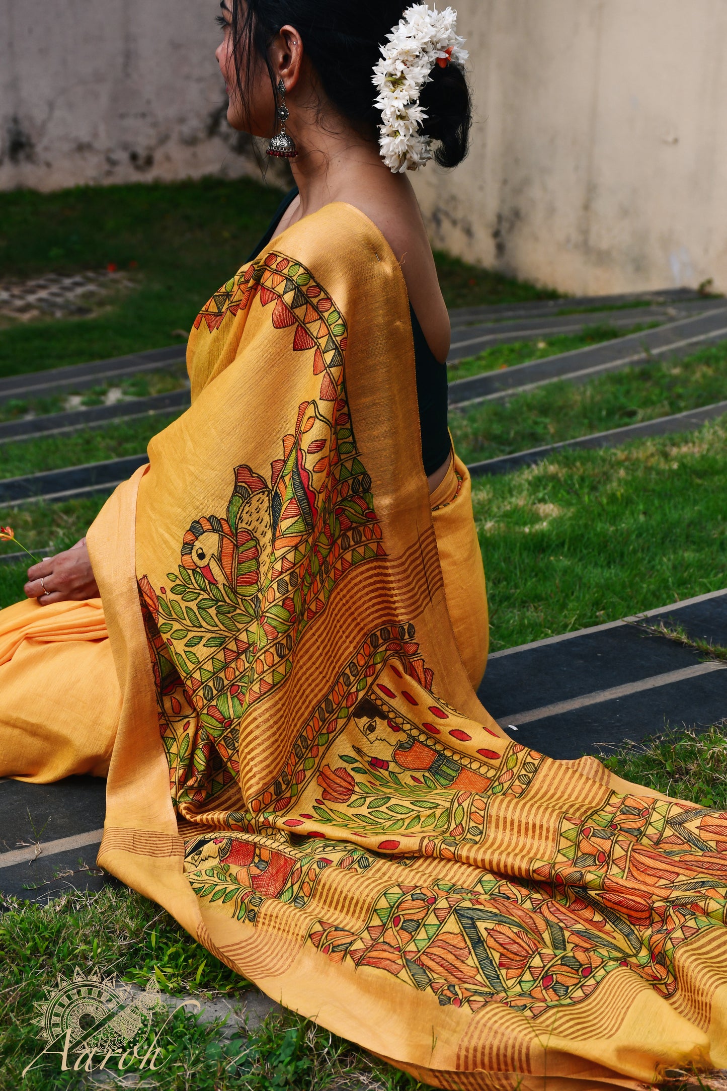 SOHA - Handpainted Madhubani Cotton Linen Saree