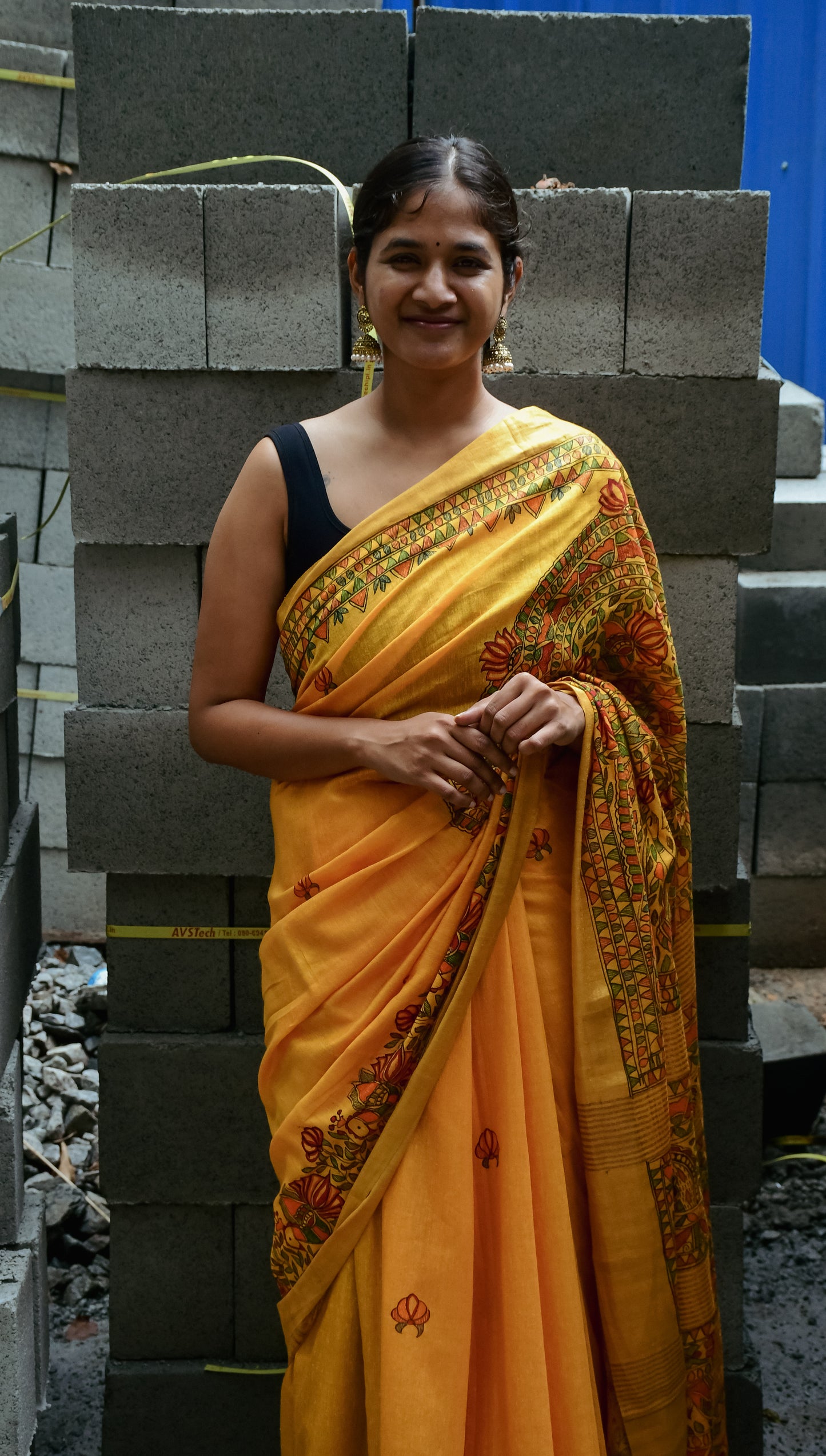 AARUSHI - Handpainted Madhubani Cotton Linen Saree
